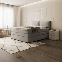 Boxspringbett Mosamo ca. 180x200 cm Hellgrau mit Topper - Hellgrau/Schwarz, Modern, Holz/Holzwerkstoff (180/200cm) - Bessagi Home