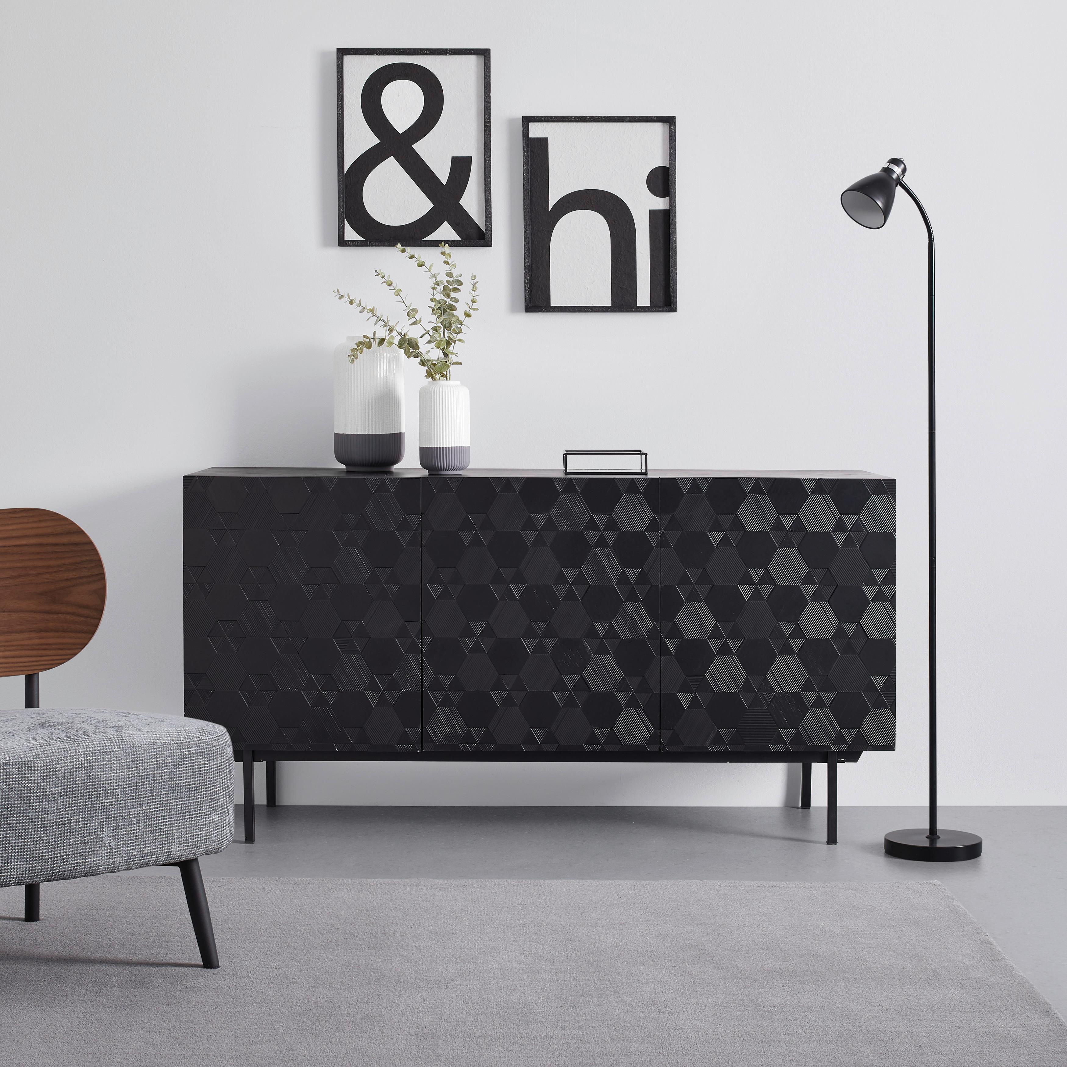 Komoda Roma, Črna, Strukturirana - črna, Moderno, kovina/les (150/78/40cm) - Bessagi Home