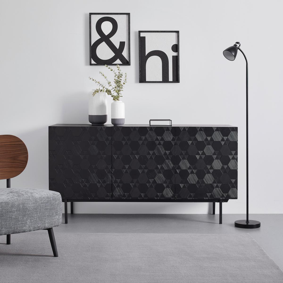 Sideboard Roma in Schwarz massiv - Schwarz, Modern, Holz/Metall (150/78/40cm) - Bessagi Home