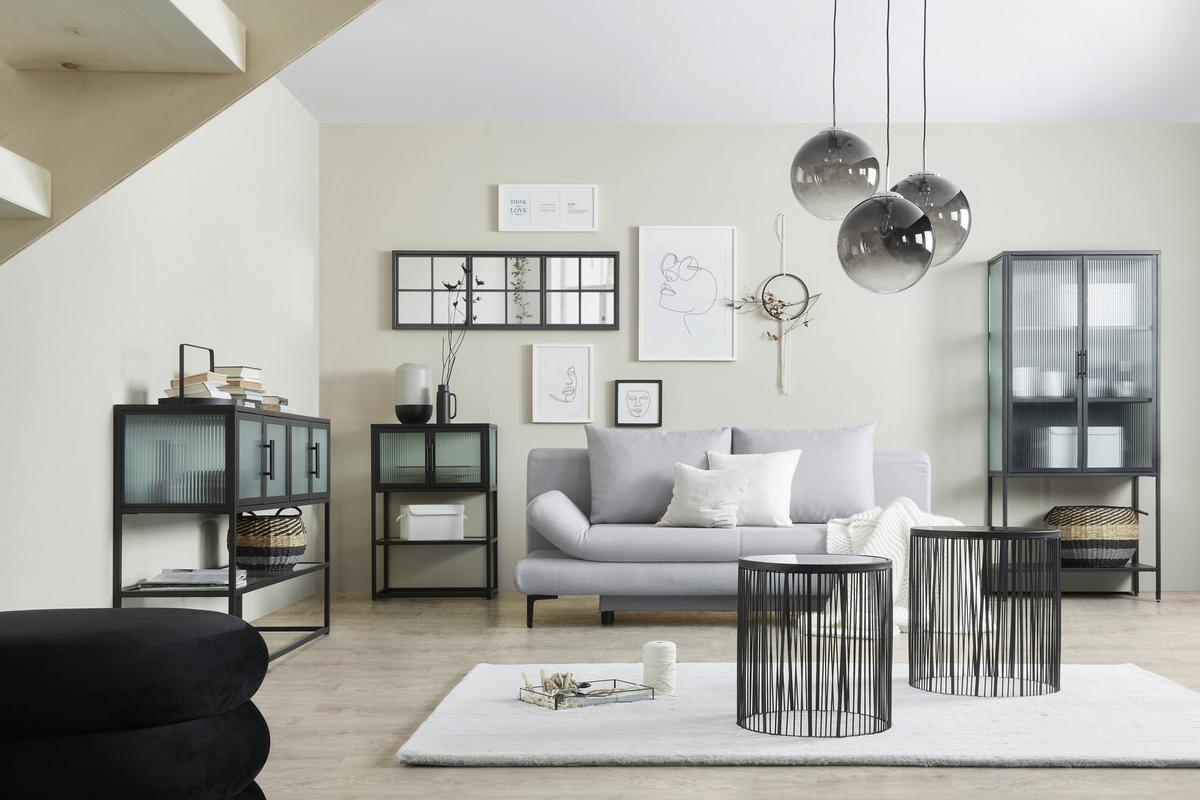 Vitrine Cube in Schwarz - Klar/Schwarz, MODERN, Glas/Metall (80/180/38cm) - Premium Living