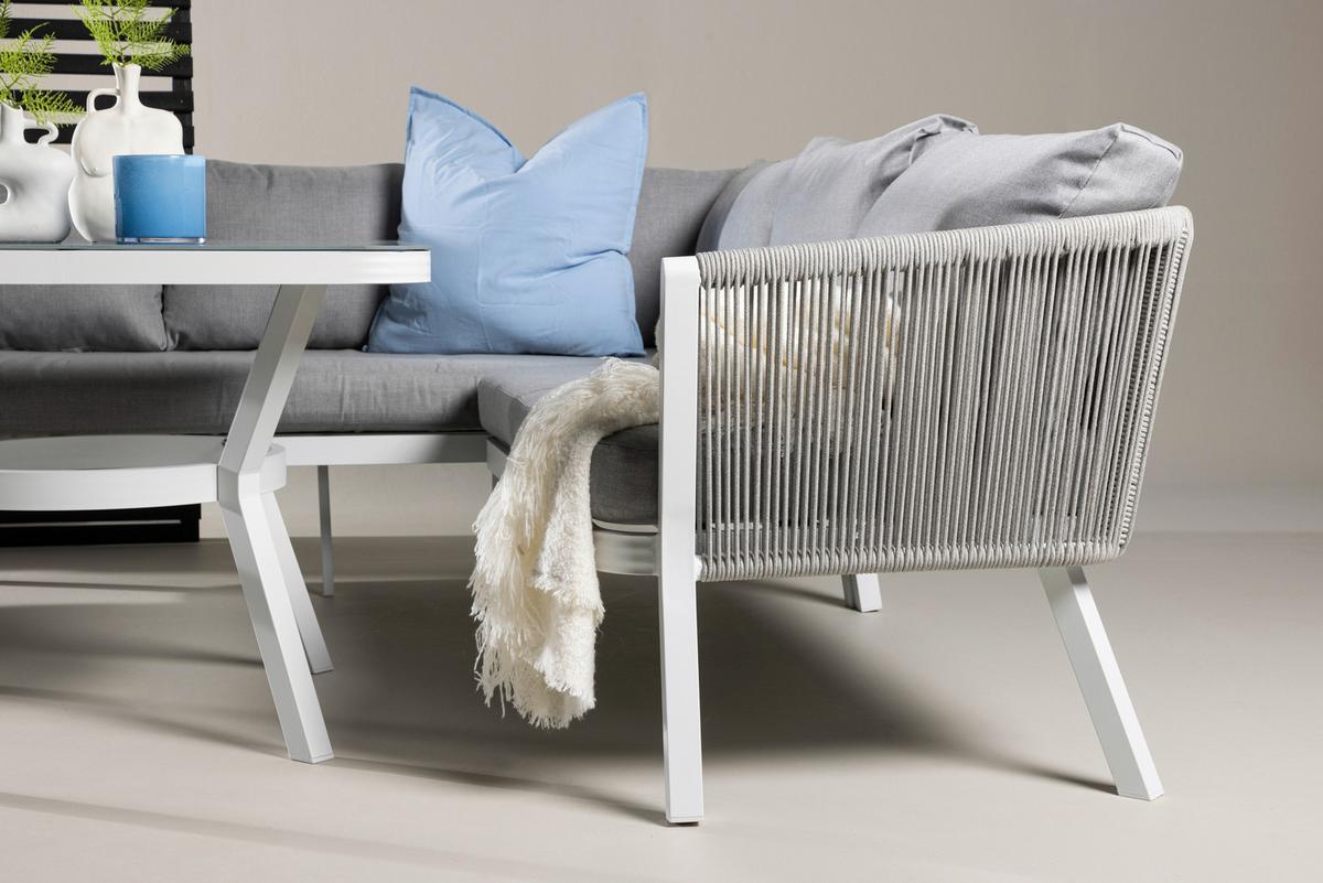 LOUNGEGARNITUR VIRYA - Weiß/Grau, KONVENTIONELL, Textil/Metall - Gardenson