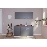Miniküche Economy m. Geräten Grau B: ca. 150 cm - Edelstahlfarben/Nussbaumfarben, Basics, Holzwerkstoff/Kunststoff (150/200/60cm) - Respekta