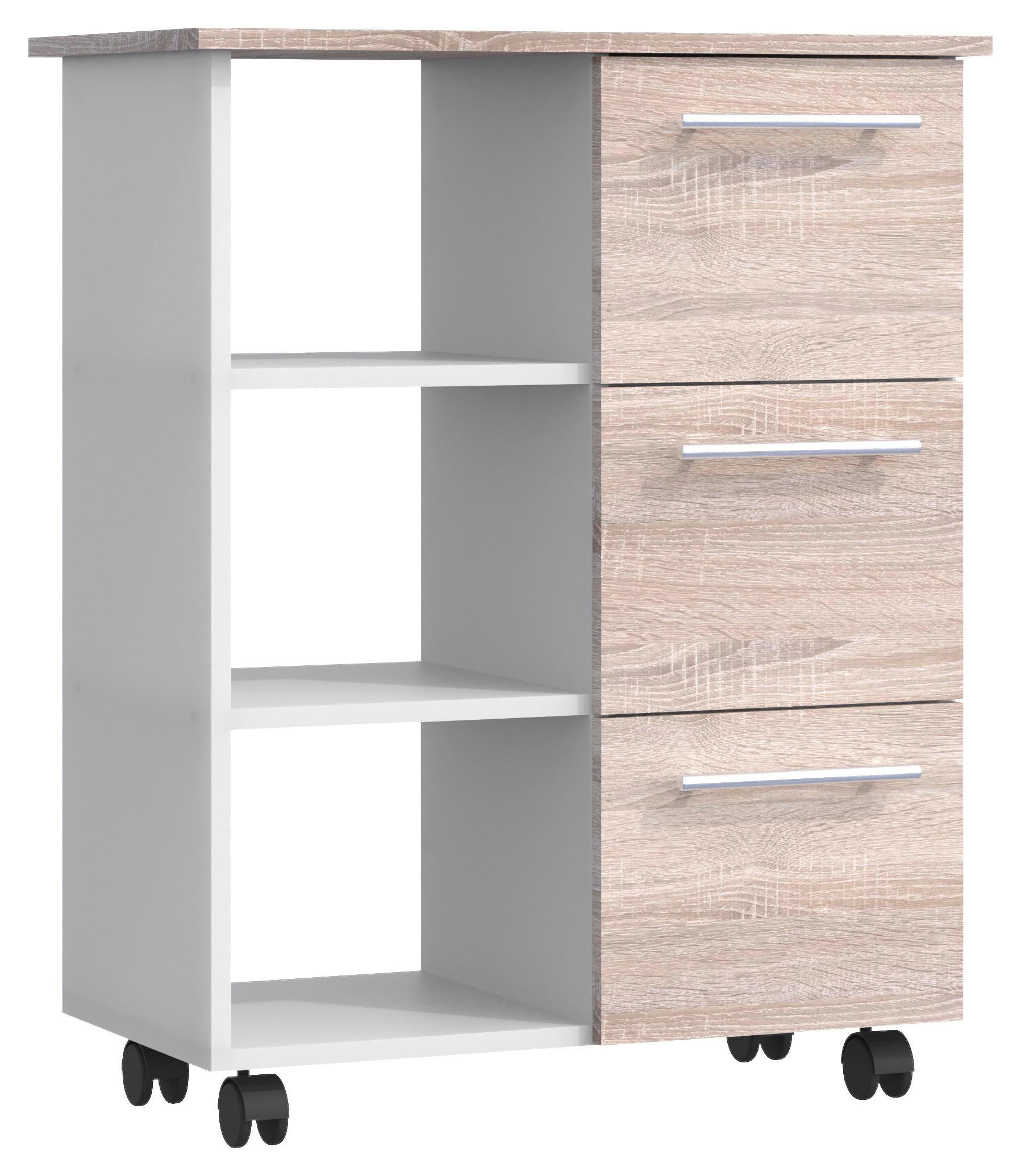 Večnamenski Voziček Esilo, Hrast, Bela - bela/hrast sonoma, Design, leseni material (68/38/85cm) - MID.YOU