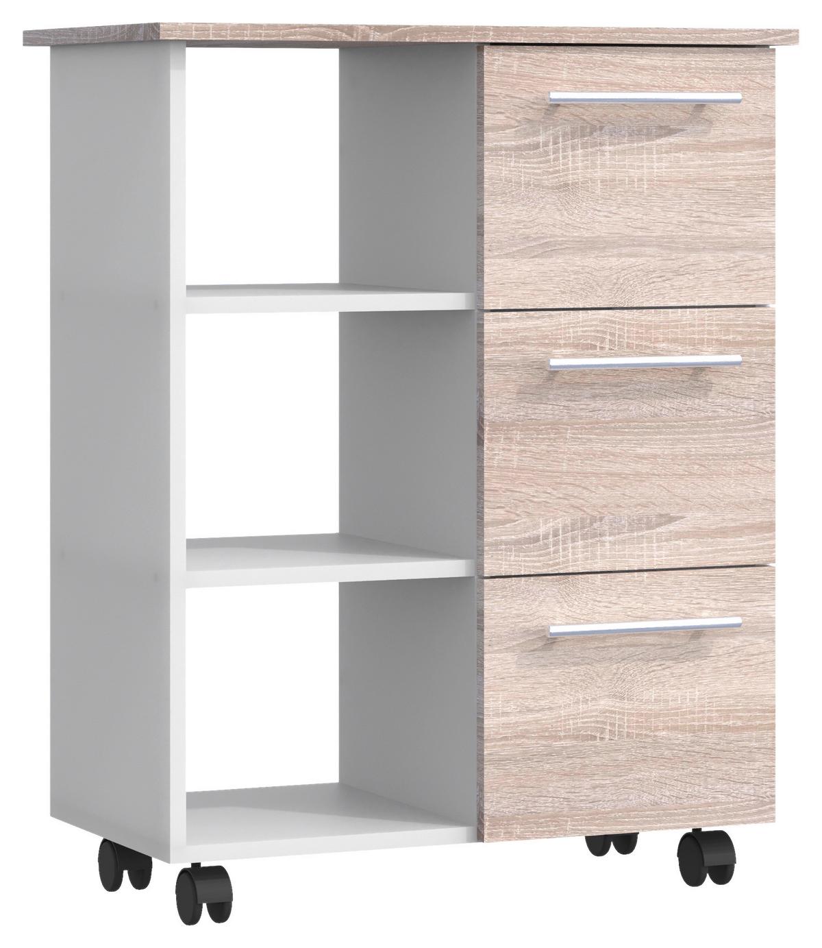 Večnamenski Voziček Esilo, Hrast, Bela - bela/hrast sonoma, Design, leseni material (68/38/85cm) - MID.YOU