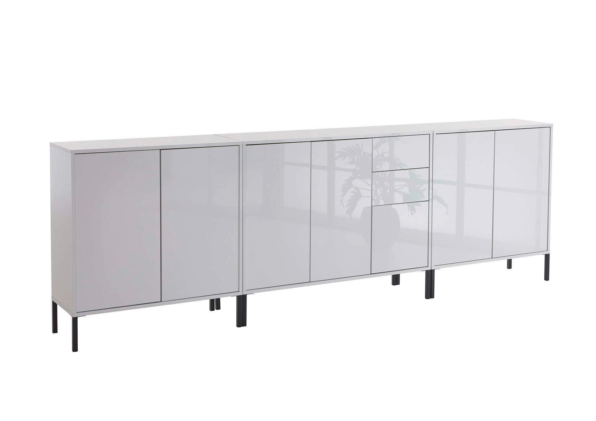 Sideboard Mailand Set 6 Weiß - Weiß Hochglanz/Anthrazit, MODERN, Holzwerkstoff/Metall (263,5/86/33cm) - MID.YOU