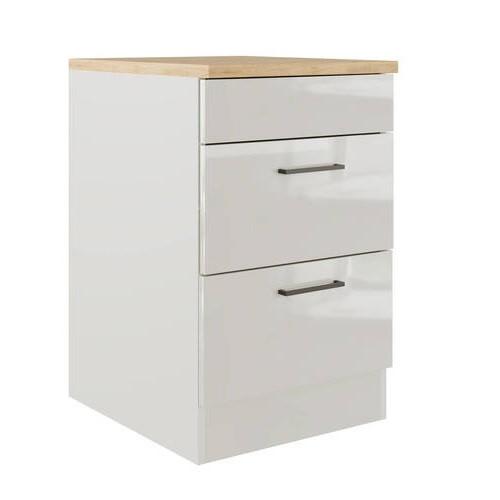 Kochfeldumbauschrank LEVI Lichtgrau glänzend - Eichefarben/Hellgrau, MODERN, Holzwerkstoff/Metall (60/85/60cm) - FlexWell