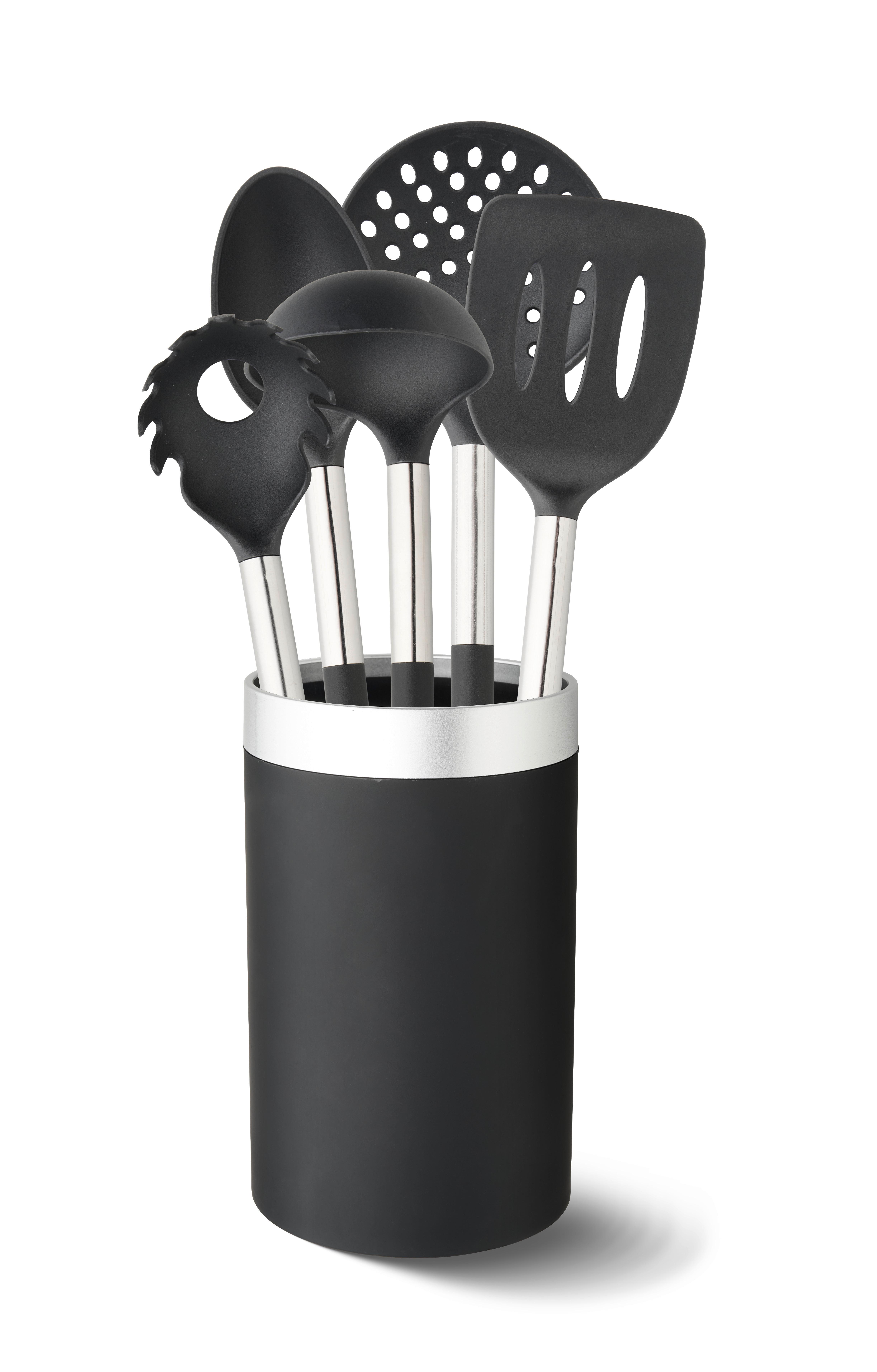 Set ustensile de bucătărie 6/1 Petra - argintiu/negru, Konventionell, plastic/metal (10,5/35cm)