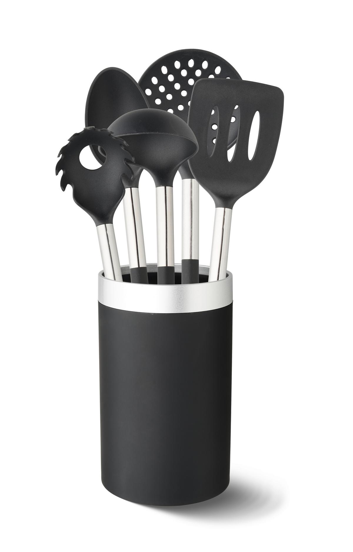 Küchenhelferset Petra Schwarz/Silberfarben, 6tlg. - Silberfarben/Schwarz, Konventionell, Kunststoff/Metall (10,5/35cm)