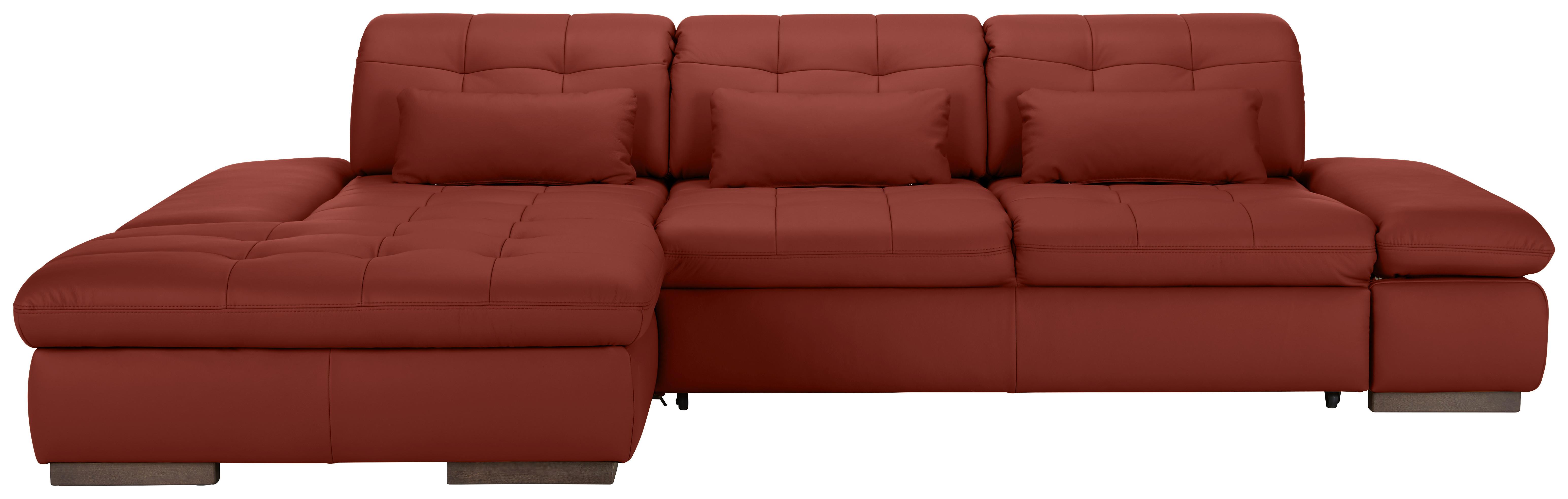 Wohnlandschaft Sanfino Leder Weinrot - Chromfarben/Weinrot, KONVENTIONELL, Leder/Metall (199/79-96/305cm) - Premium Living