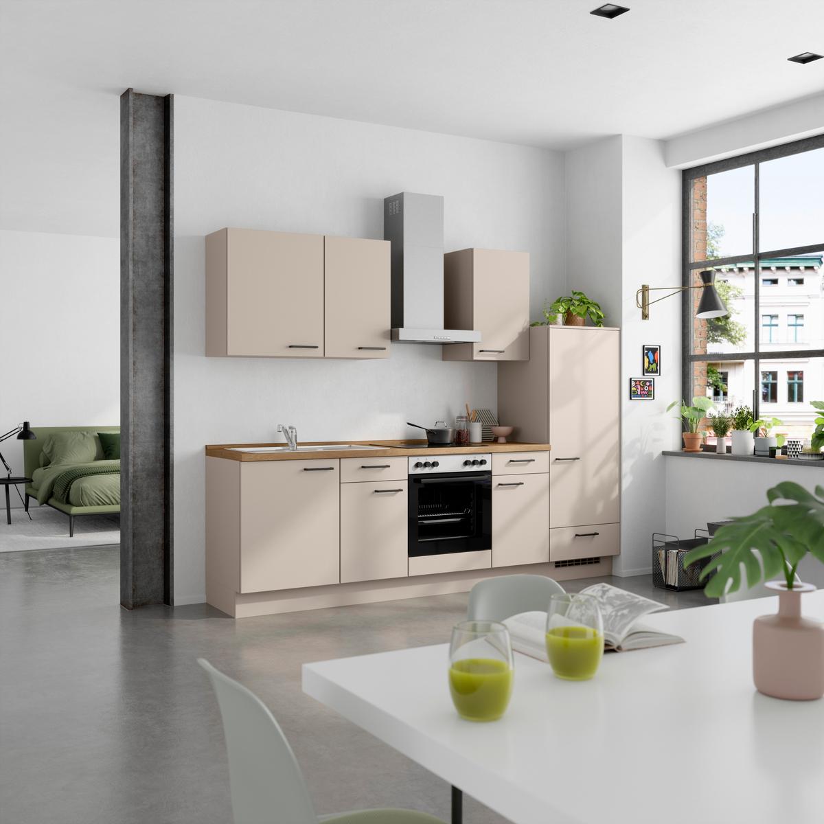 Küchenleerblock Easytouch Low o. Geräte Sandfarben - Sandfarben/Eichefarben, MODERN, Holzwerkstoff/Metall (270cm) - Nobilia