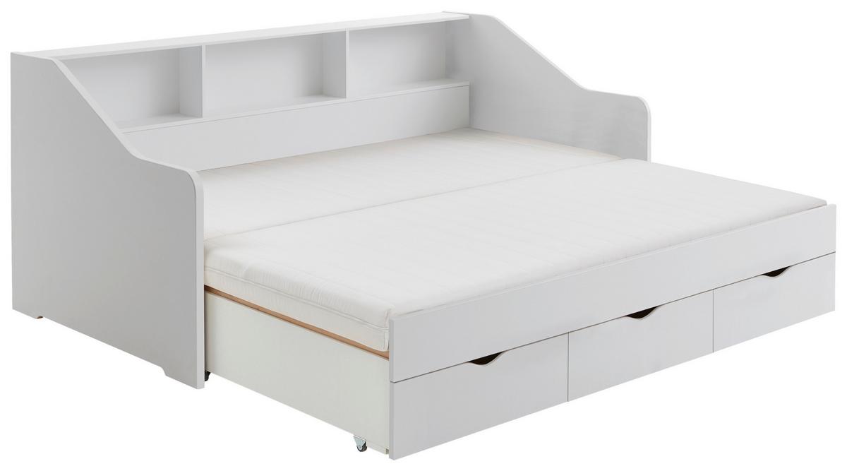 Ausziehbett Star Weiß ca. 90-180x200cm - Buchefarben/Weiß, KONVENTIONELL, Holz/Holzwerkstoff (90-180/200cm) - Based