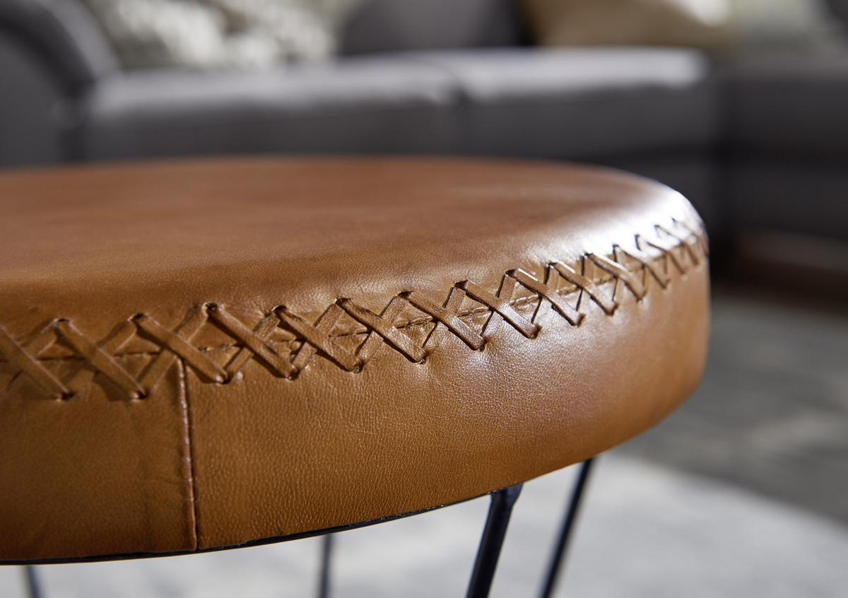 Tabure Hocker - črna/rjava, Moderno, kovina/usnje (35/48/35cm) - MID.YOU