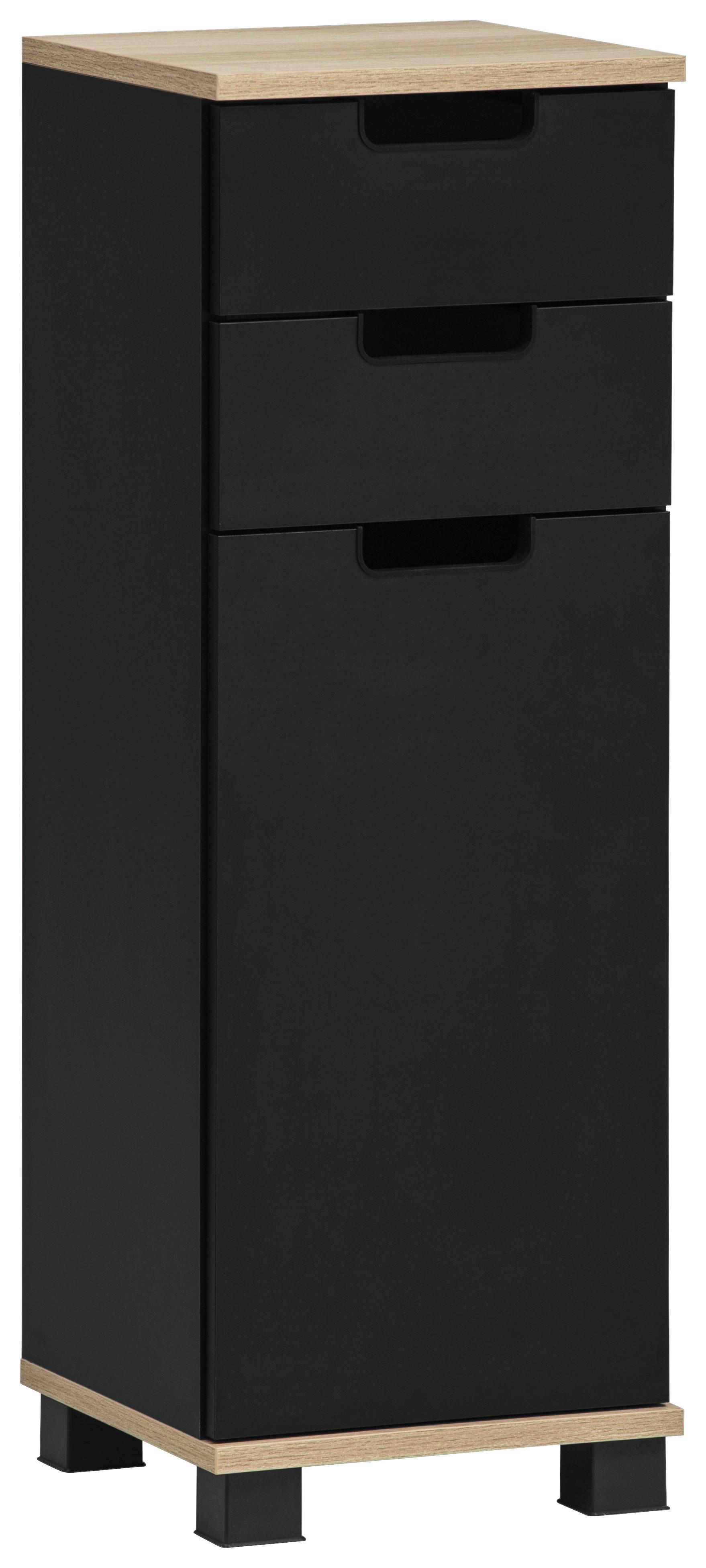 Srednje Visoka Omara Emmik, Črna, Barva Hrasta - črna/barve hrasta, Moderno, umetna masa/leseni material (30,3/88,1/32,6cm) - Stylife