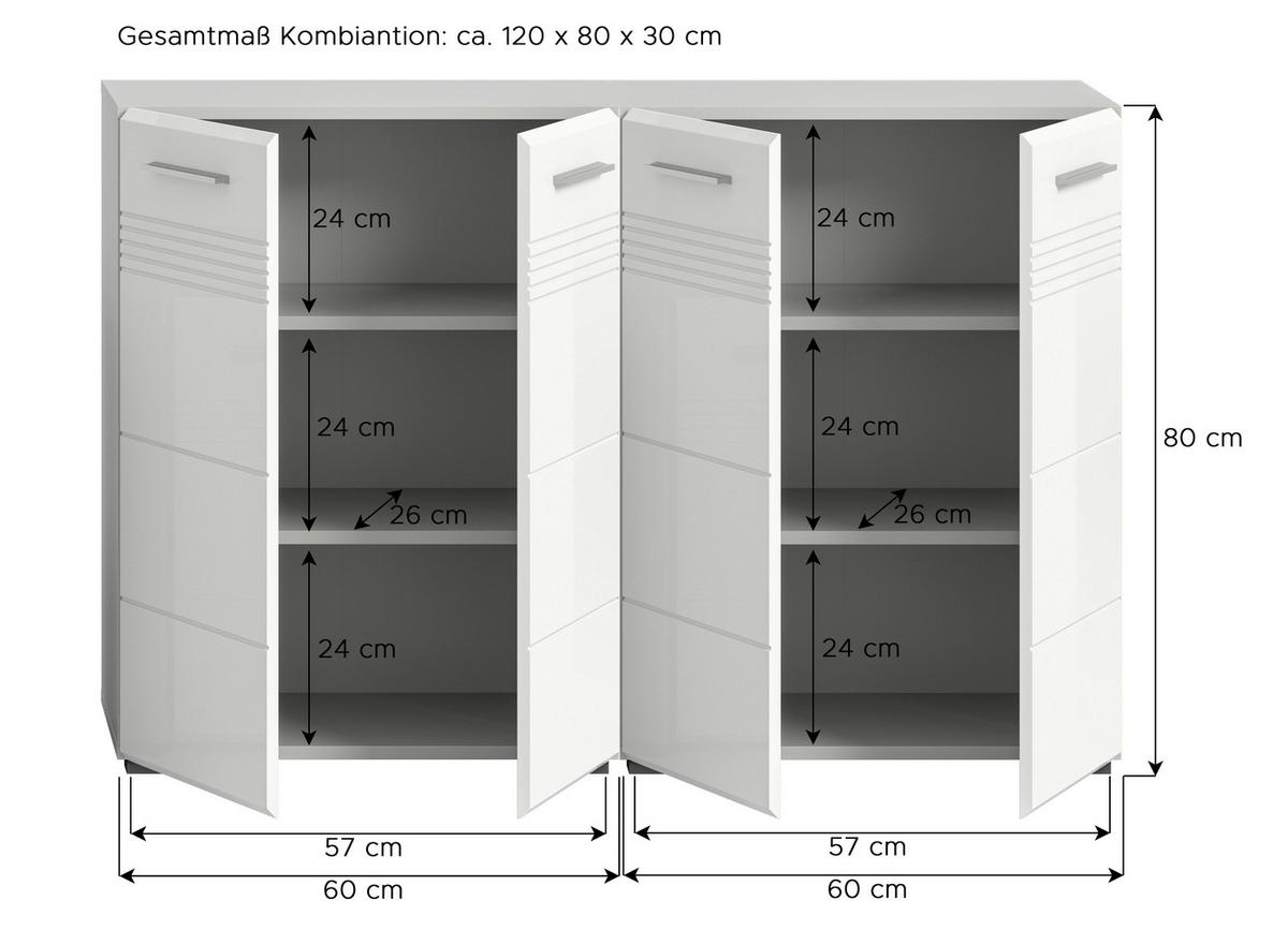 Midischrank COPA Grau/ Weiß Hochglanz ca.120x80x30cm - Chromfarben/Weiß Hochglanz, MODERN, Holzwerkstoff/Kunststoff (120/80/30cm) - MID.YOU