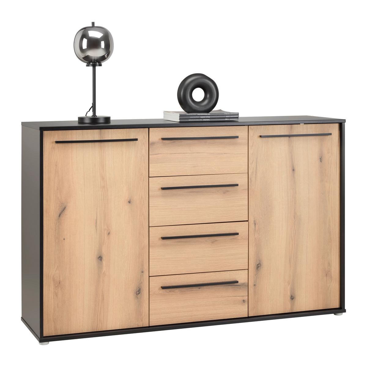 Sideboard Adriano Schwarz/Eichefarben - Eichefarben/Schwarz, MODERN, Holzwerkstoff/Kunststoff (149,5/94,8/41,2cm) - Mömax