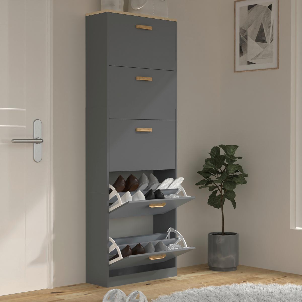 SCHUHSCHRANK HALOM XL - Honigeiche/Anthrazit, Lifestyle, Holzwerkstoff (59/170/22cm) - MID.YOU