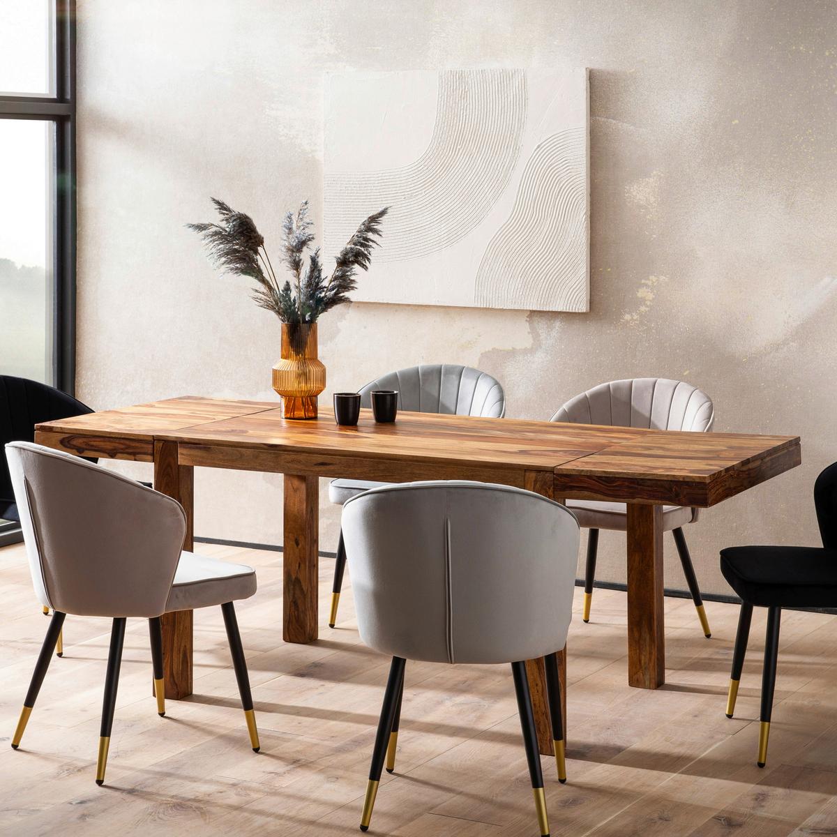 Jedilna Miza Sheesham, Pravi Les, Raztegljiva - barve indijskega rožnega lesa, Design, les (120/80/76cm) - MID.YOU