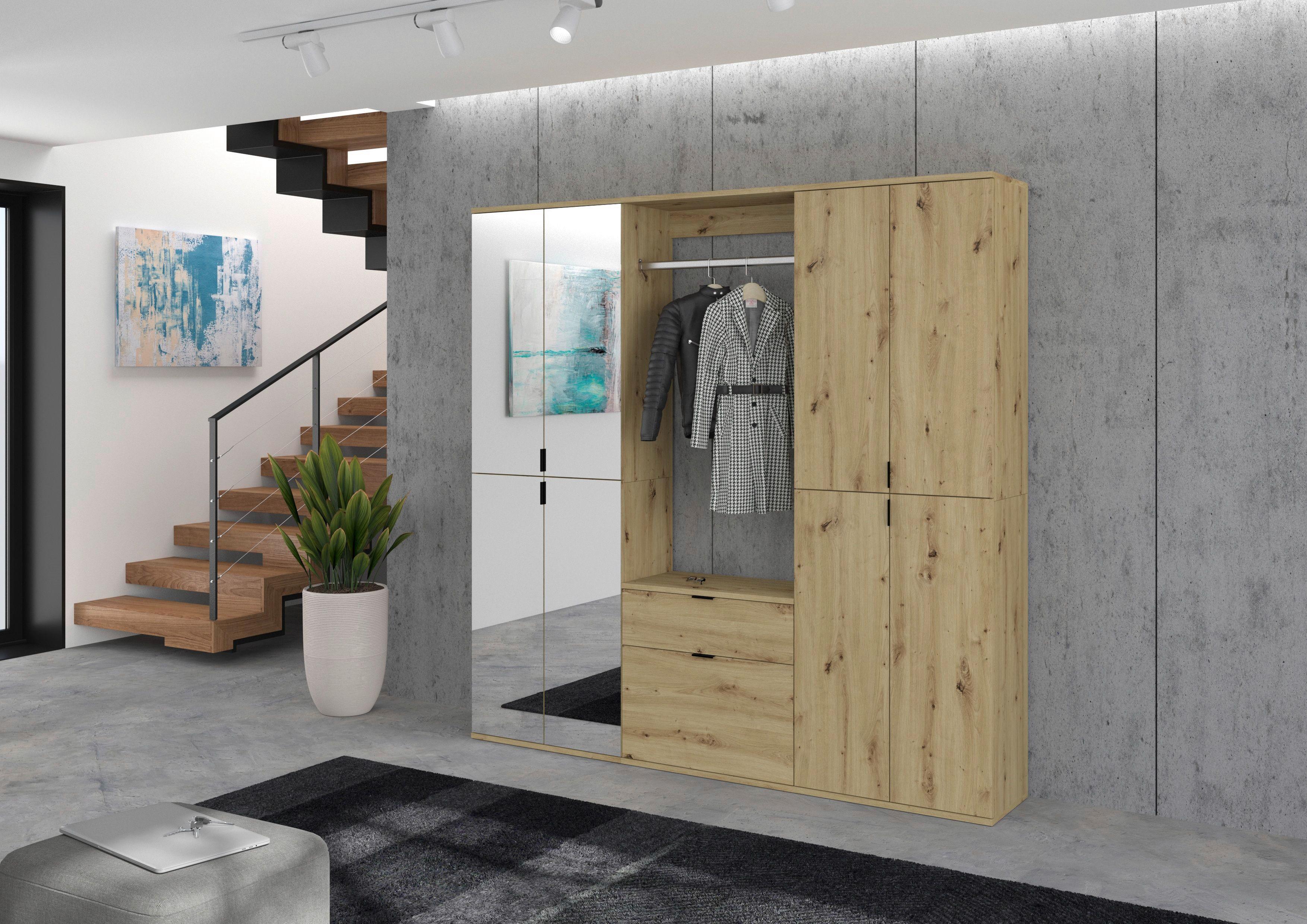 Garderobe Projekt X ca. 183x193 cm Artisan Eiche - KONVENTIONELL, Glas/Holzwerkstoff (183/193/34cm) - MID.YOU