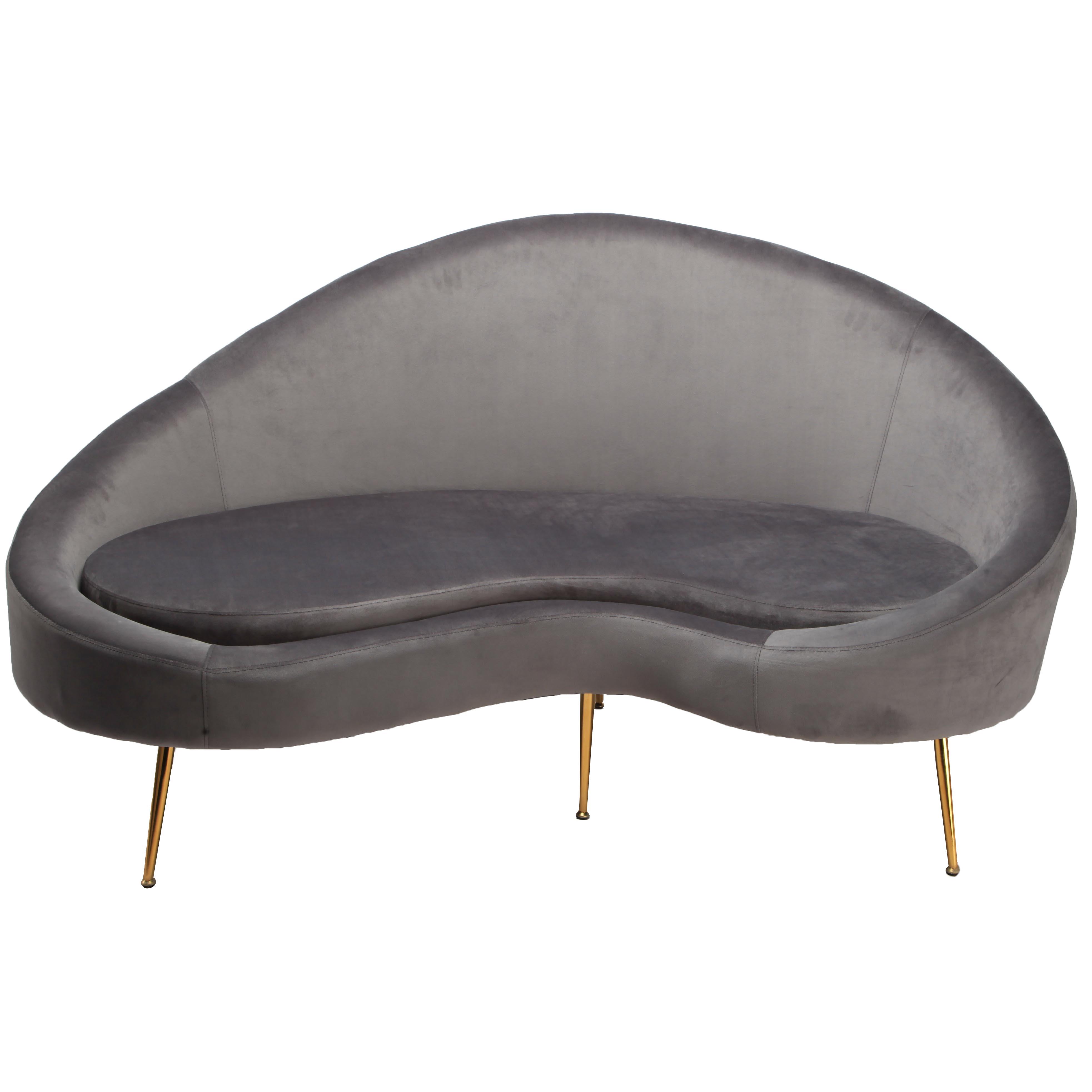 Sofa "Lou", grau, Samtbezug - Goldfarben/Grau, MODERN, Textil/Metall (172/93/89cm) - Bessagi Home