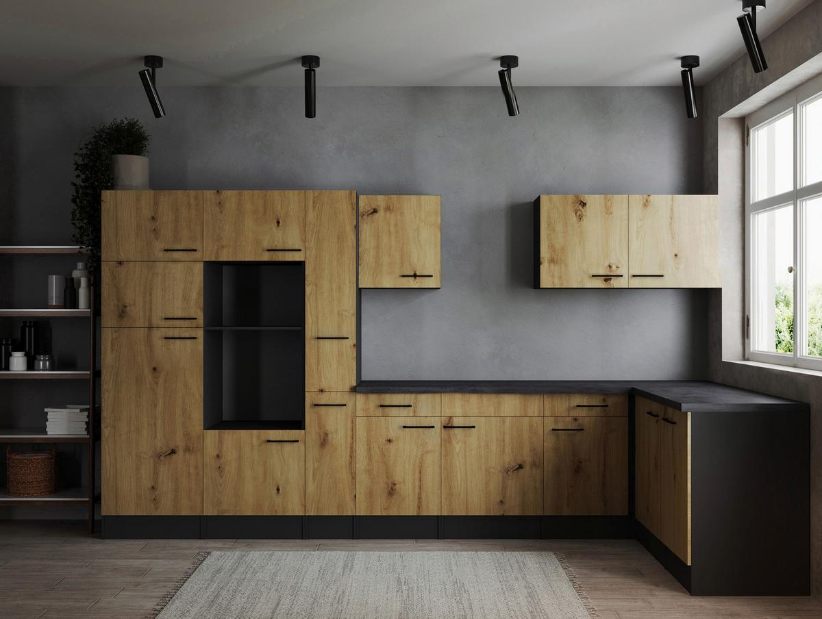 Kotna Kuhinja Brez Aparatov Oliver, 370x172cm - črna/siva, Design, kovina/leseni material (370/172cm) - Respekta