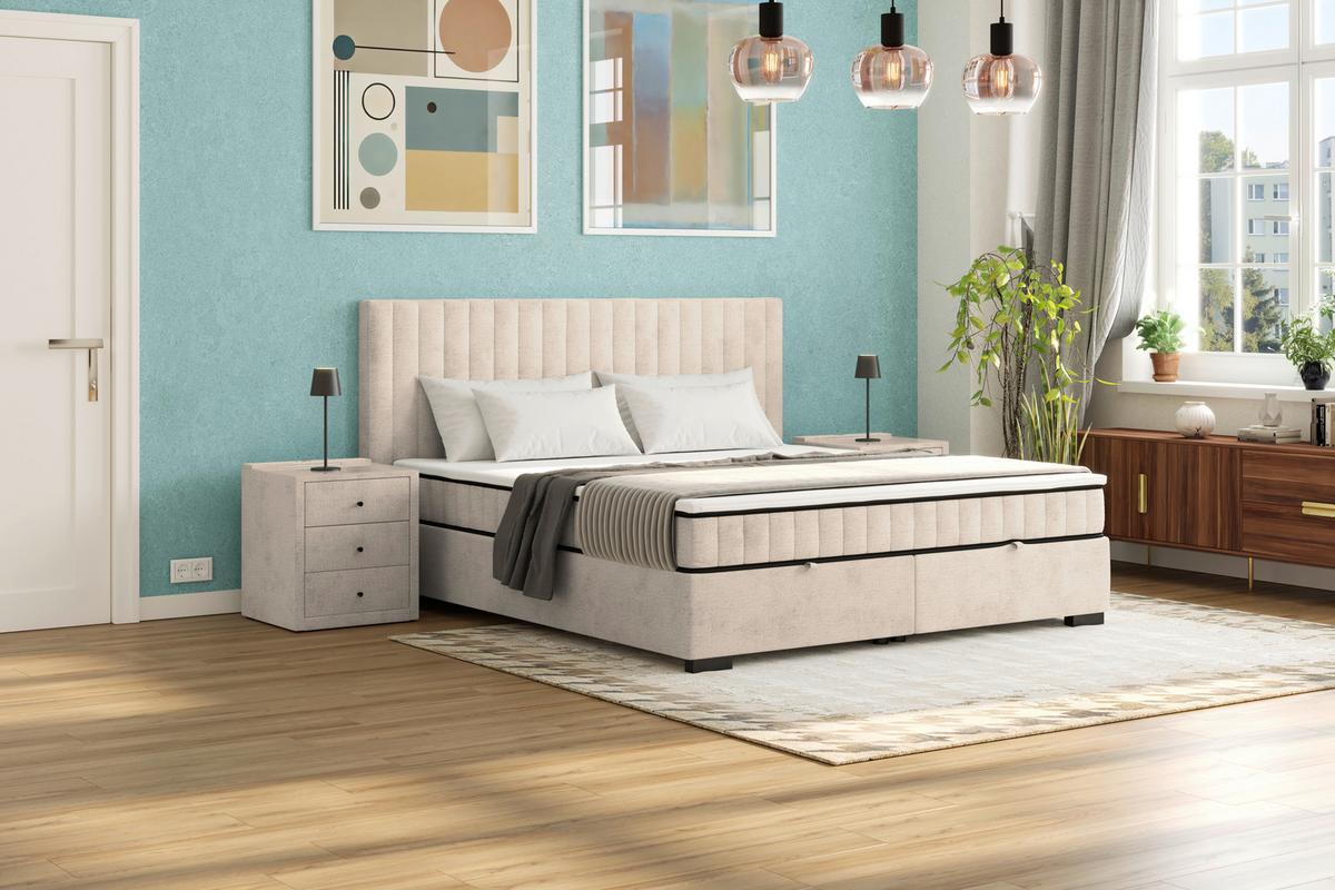 Box Krevet Maya C - boje pijeska/crna, Moderno, drvni materijal/drvo (200/220cm) - Based