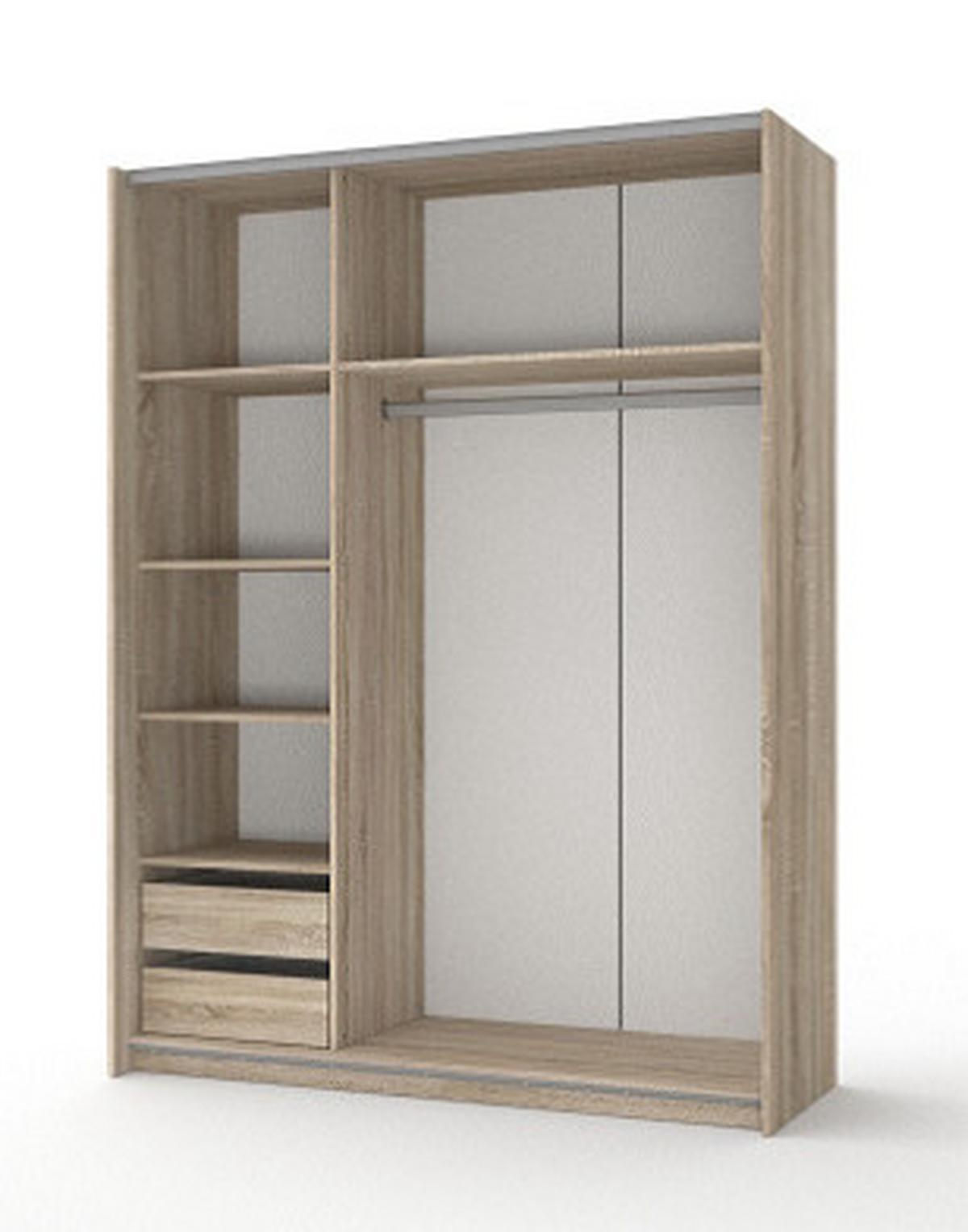 SZAFA PRZESUWNA/PODWIESZ.DRZWI SANDRA - kolor dębowy/czarny, Modern, drewno (154/215/60cm) - Bessagi Home