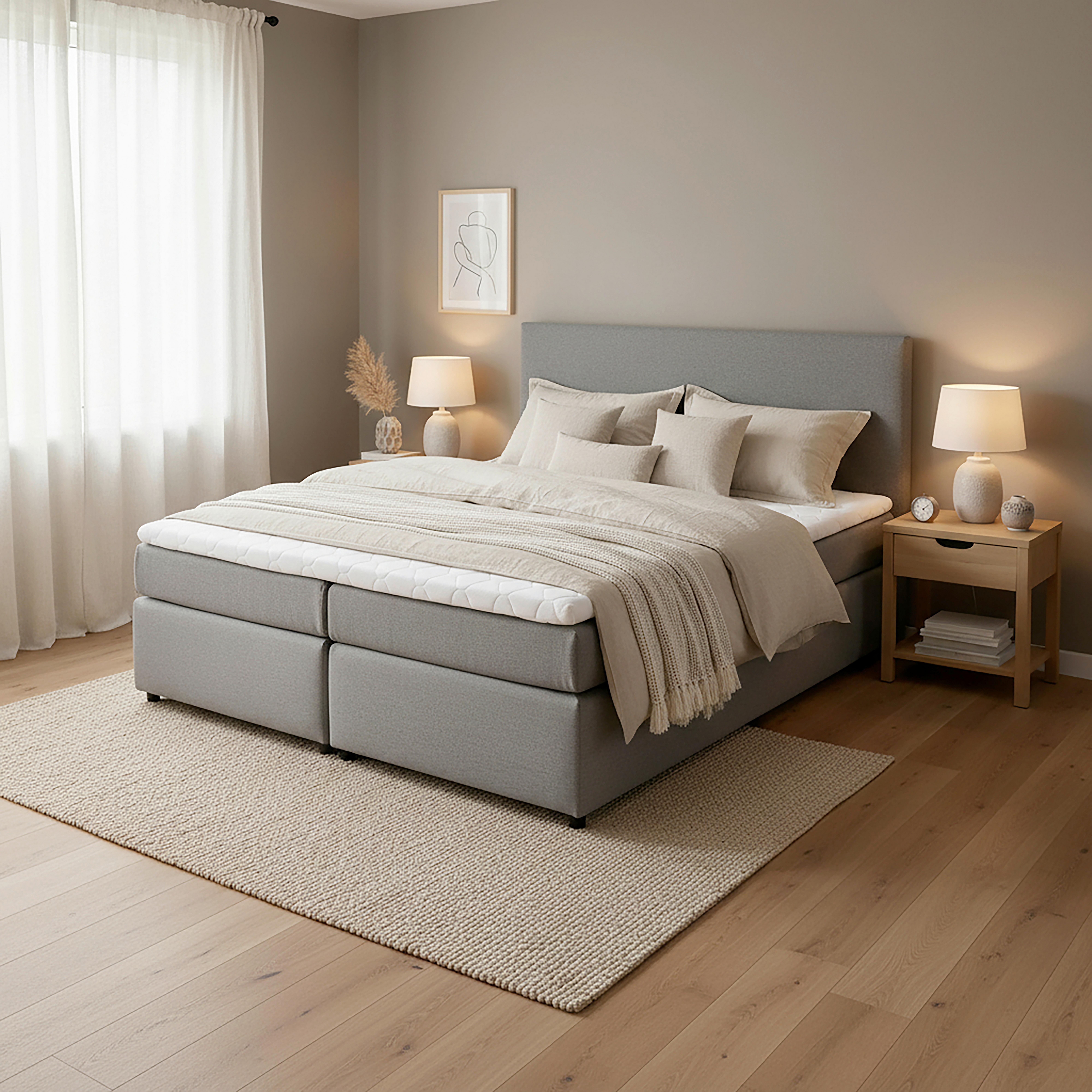 Boxbett Melina Grau ca. 180x200 cm mit Topper - Schwarz/Grau, MODERN, Holz/Kunststoff (180/200cm) - Bessagi Home