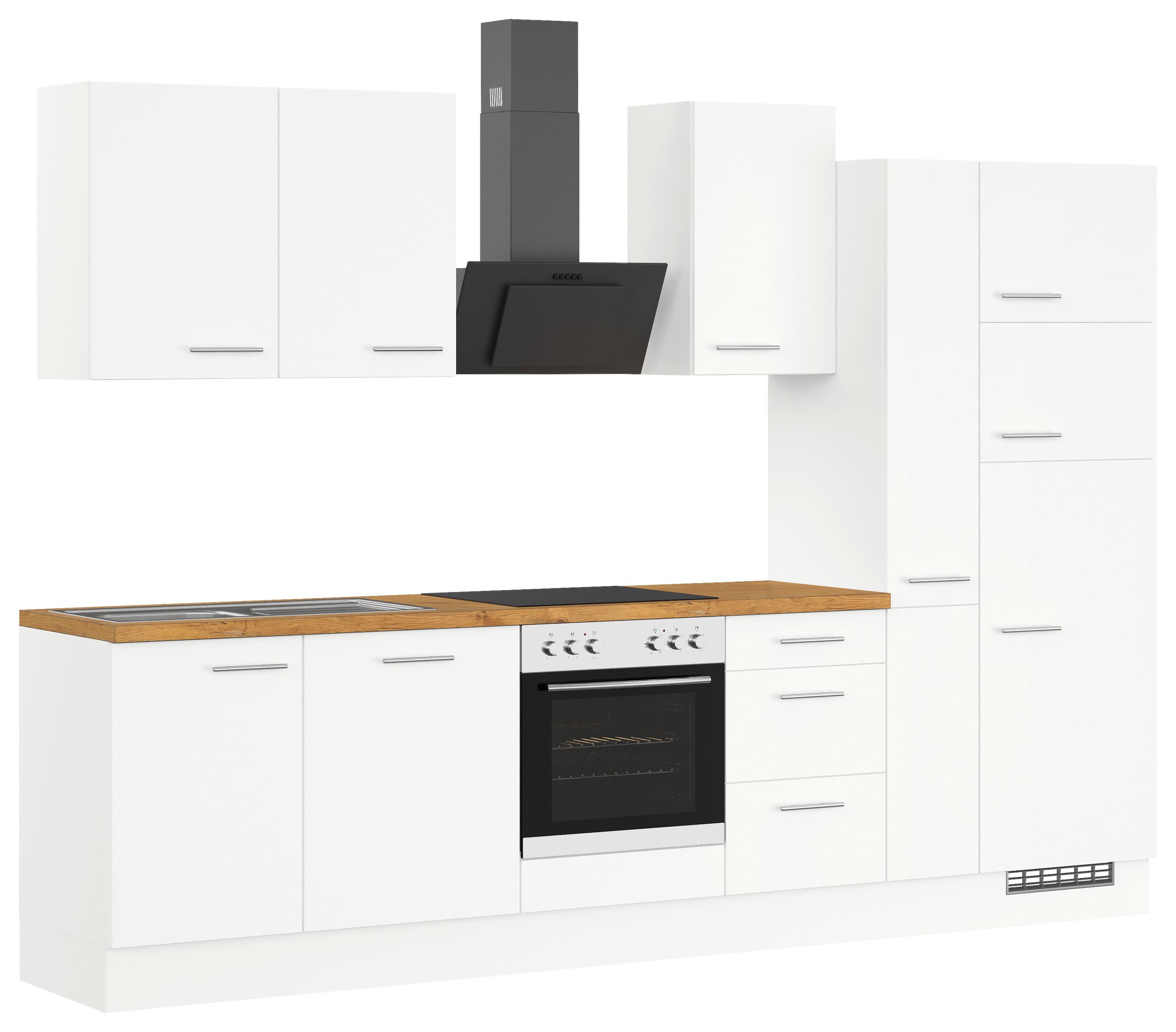 Küchenblock IBZ ohne Geräte ca. 310 cm Weiß - Edelstahlfarben/Eichefarben, Design, Holzwerkstoff/Metall (310cm) - Impuls