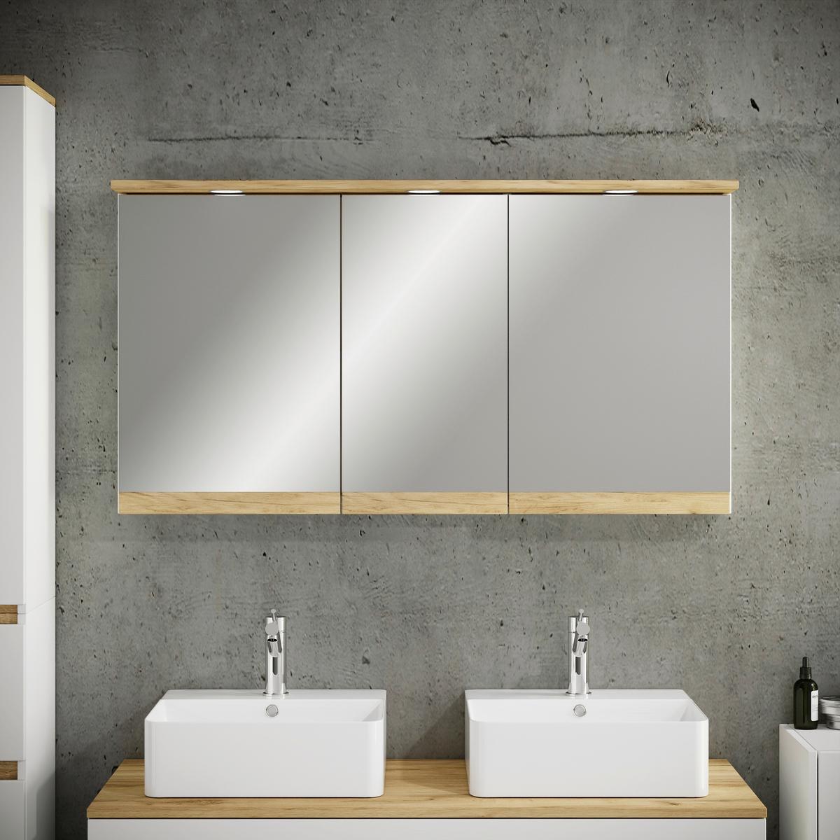 Spiegelschrank Cosila - Honigeiche/Weiss, Trend, Glas/Holzwerkstoff (110/59/23cm) - MID.YOU