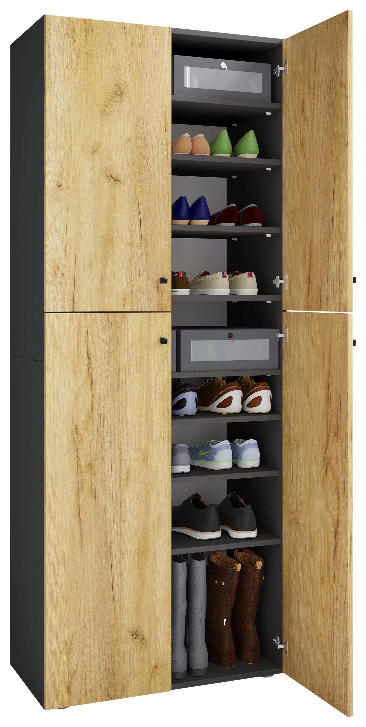 SCHUHSCHRANK LONA XXL 5 DT - Honigeiche/Anthrazit, Design, Holzwerkstoff/Kunststoff (70/182/39cm) - MID.YOU