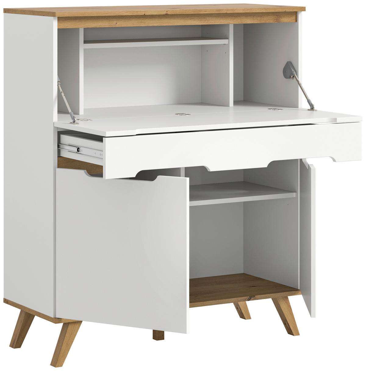 Komoda Stockholm - bijela/boje hrasta, Design, drvni materijal (100/118/40cm) - Modern Living