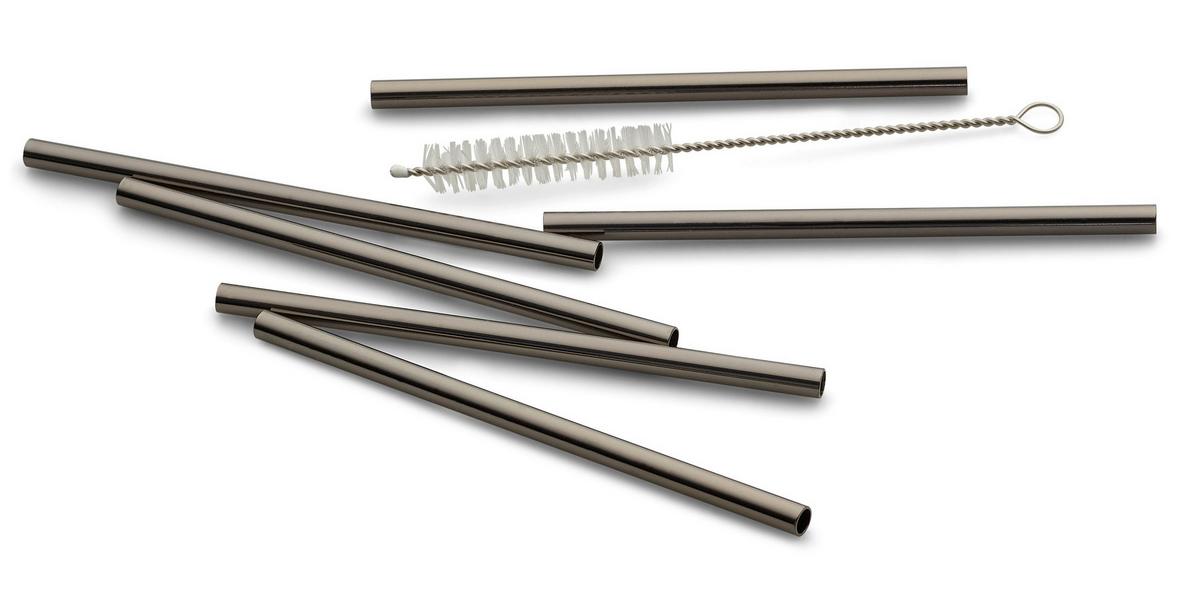 Set Slamic S Krtačko Straw, 6-Delni - črna/visoki sijaj, Basics, kovina (12cm) - Echtwerk