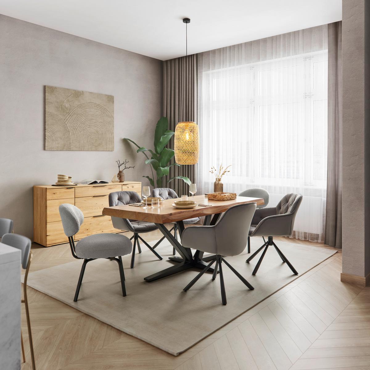Masă VECTOR - negru/culoare lemn acacia, Modern, lemn/metal (180/90/76cm) - Zandiara
