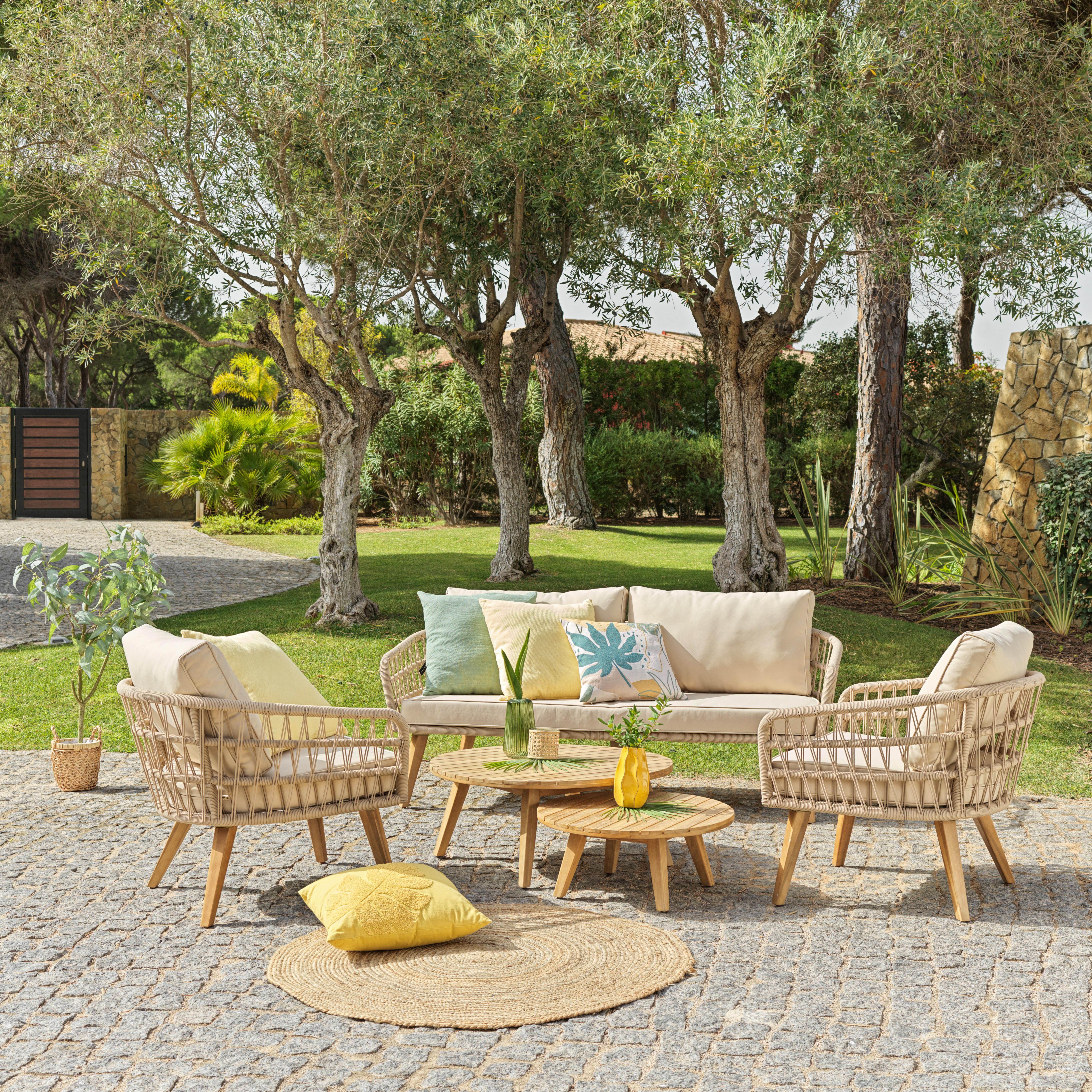 Gartentischgruppe Rio in Beige - Beige/Akaziefarben, Basics, Holz/Textil (175/68/75cm) - Mömax