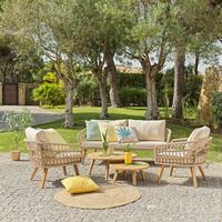 Gartentischgruppe Rio in Beige - Beige/Akaziefarben, Basics, Holz/Textil (175/68/75cm) - Mömax