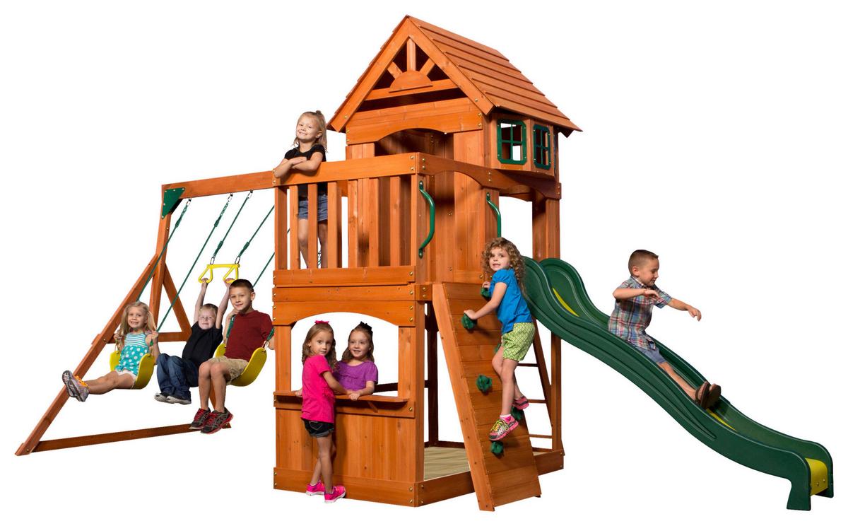 SPIELTURM B1608016 ATLANTIC - Dunkelgrün/Gelb, Basics, Holz/Kunststoff (551,2/284,5/236,2cm) - Ambia Garden