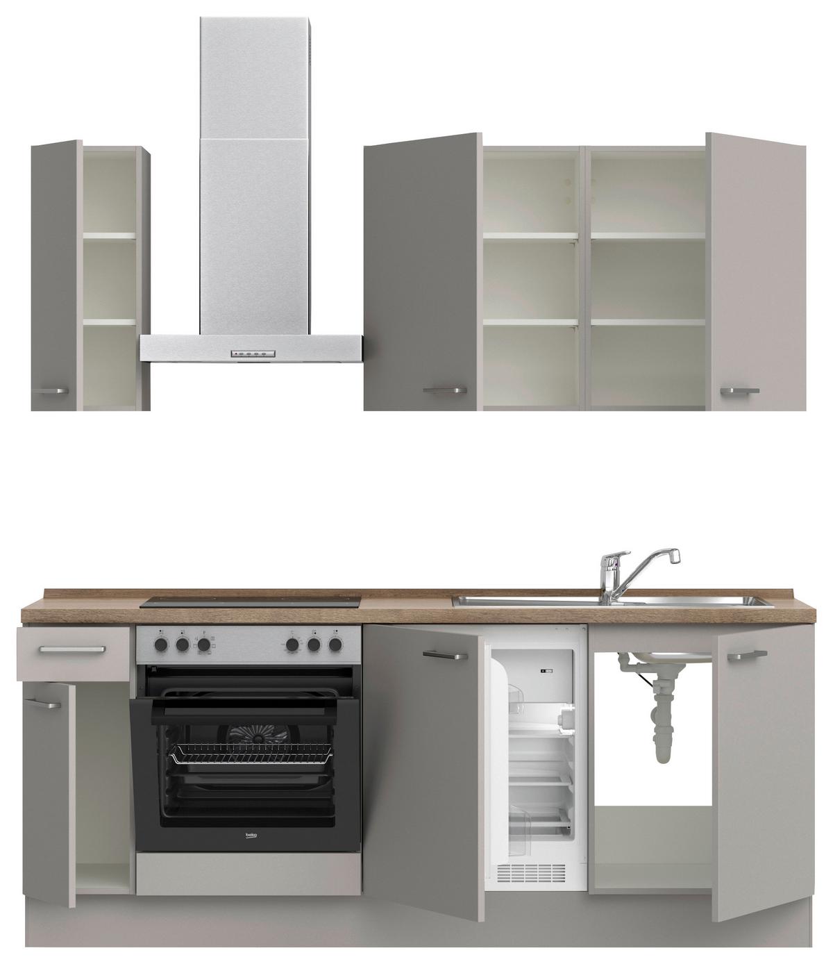Küchenblock Touch Low m. Geräten Grau - Eiche dunkel/Edelstahlfarben, MODERN, Holzwerkstoff/Metall (210cm) - Nobilia