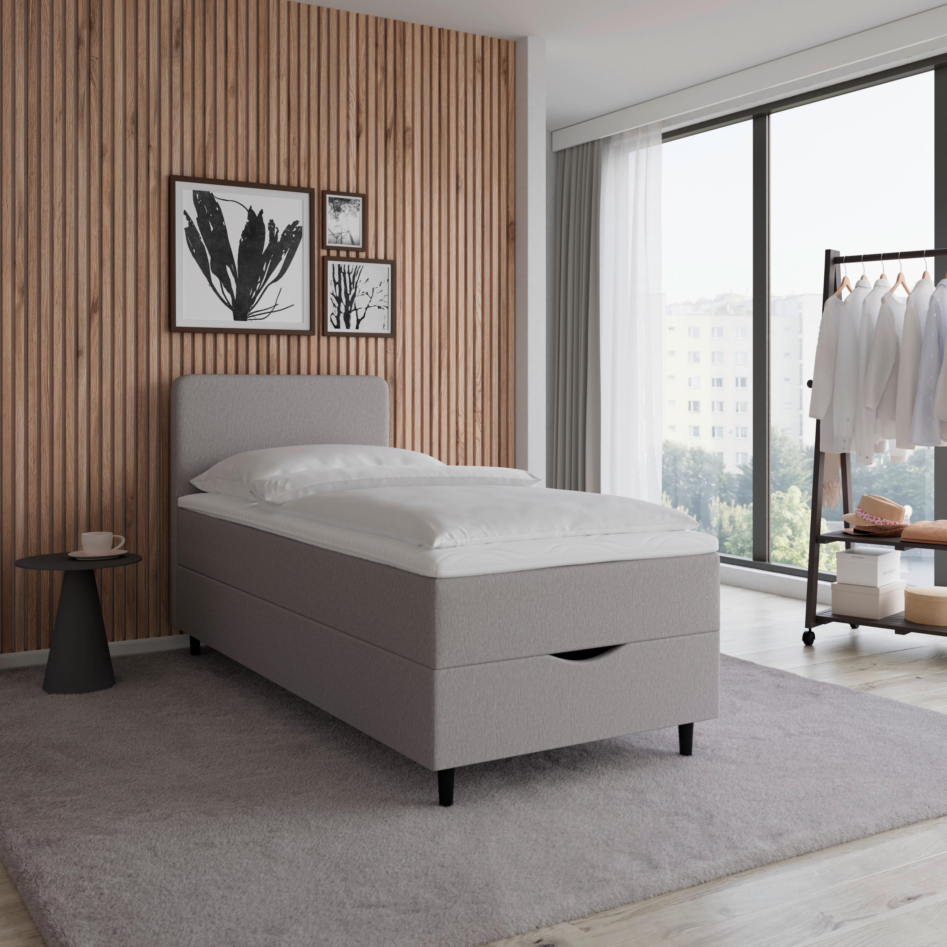 Boxbett Vida ca. 90x200 cm Grau mit Topper - Schwarz/Grau, Modern, Holz/Kunststoff (90/200cm) - Bessagi Home