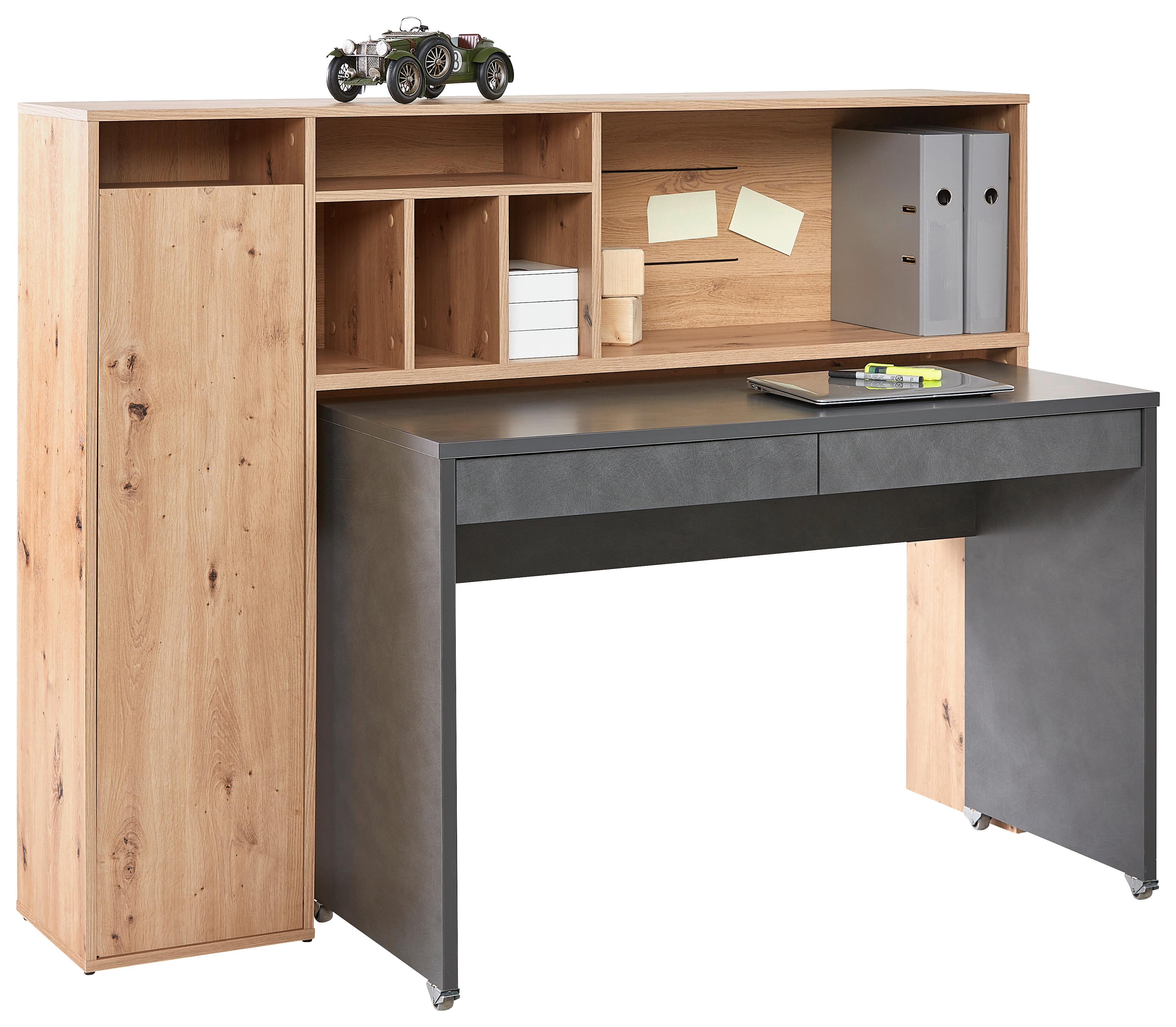 Schreibtischkombination in Dunkelgrau/Eiche - Dunkelgrau/Eiche Artisan, Modern, Holzwerkstoff (153,8/118,6/33,2-54,5cm) - Mömax