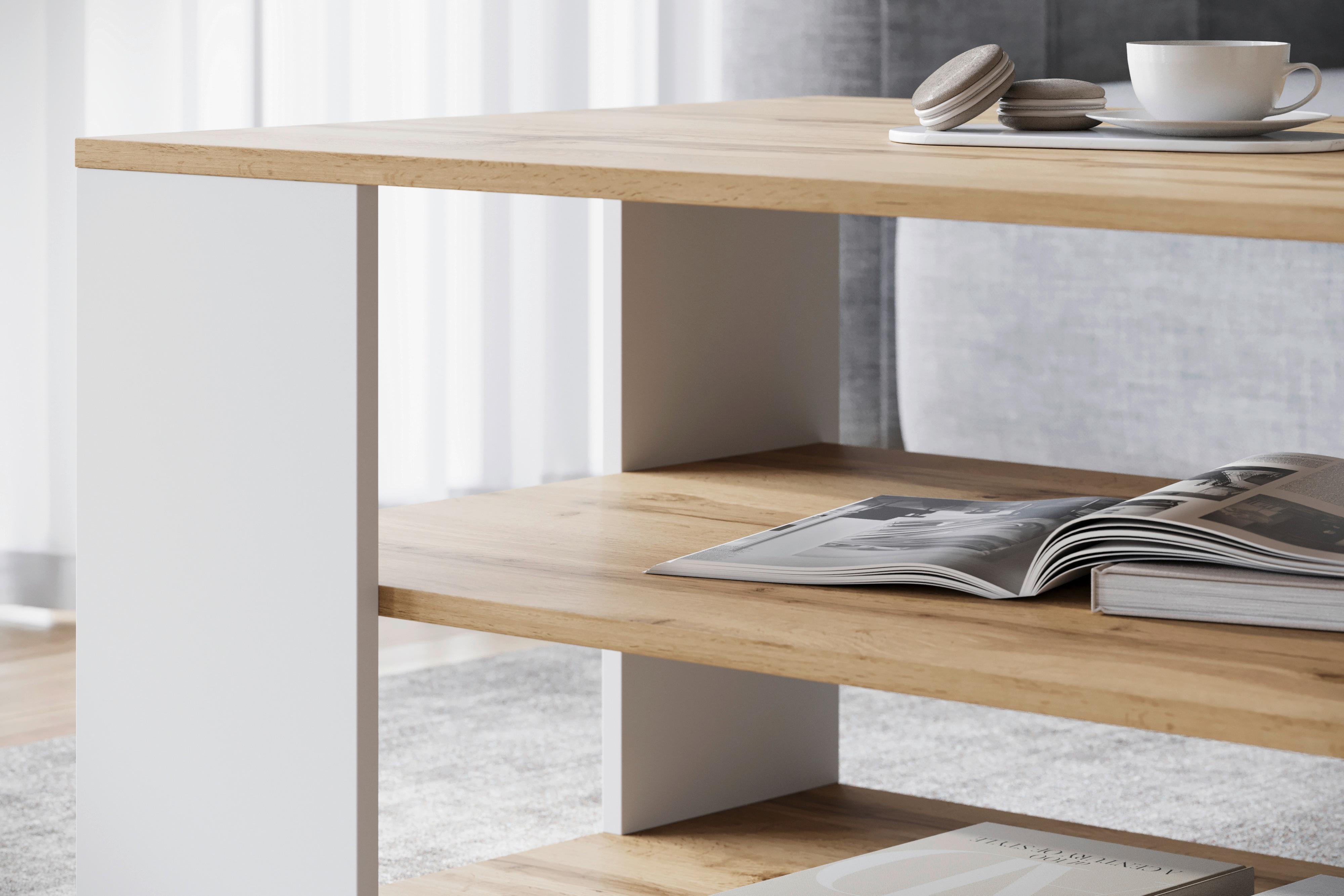 Couchtisch Narobi-I ca. 100x45x60 cm Eiche/Weiß - Eiche Wotan/Weiß, Trend, Holzwerkstoff/Kunststoff (100/45/60cm) - Livetastic