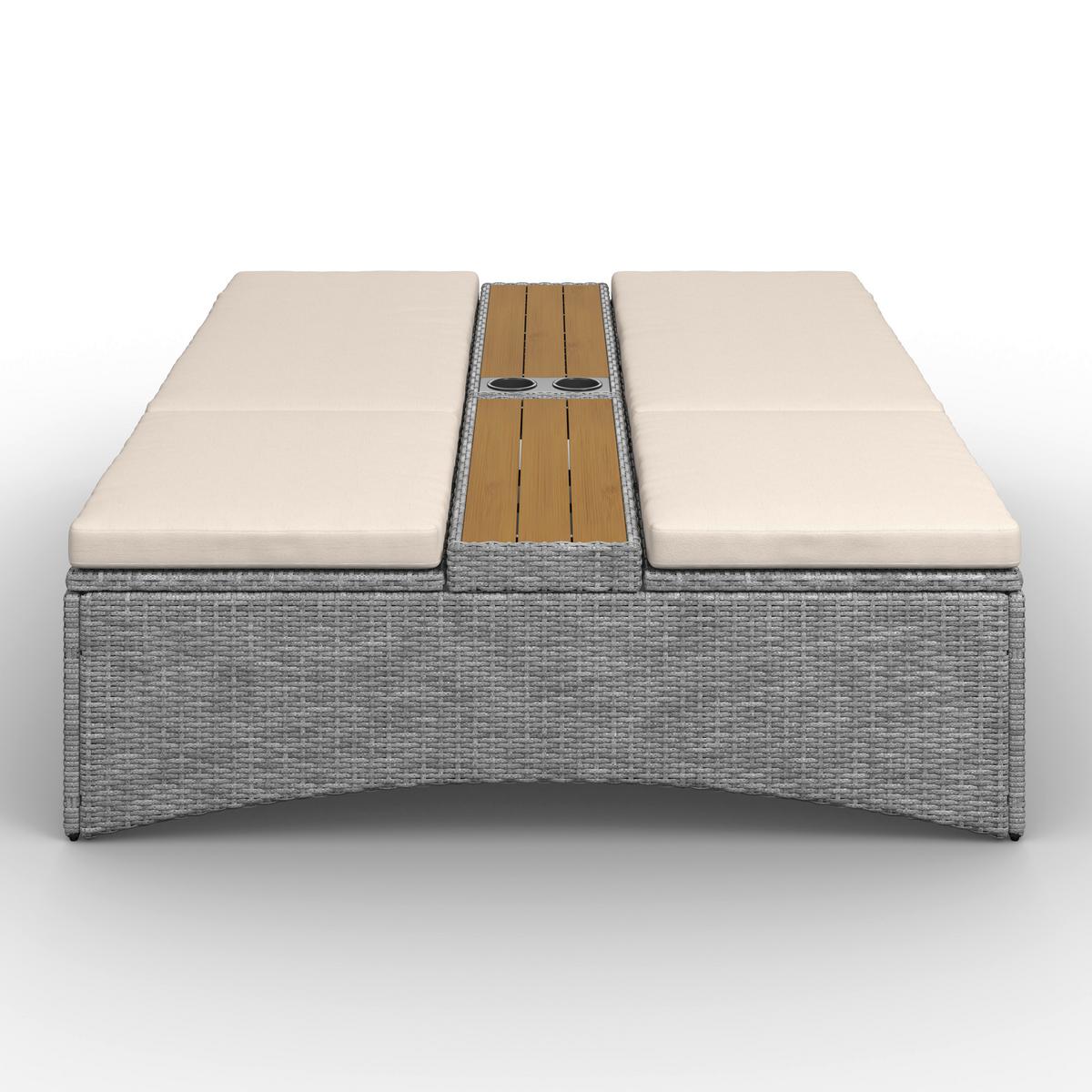 Gartenliege Monero Creme Holz/Metall/Kunststoff - Creme, MODERN, Holz/Kunststoff (203/155/150cm) - Bessagi Garden