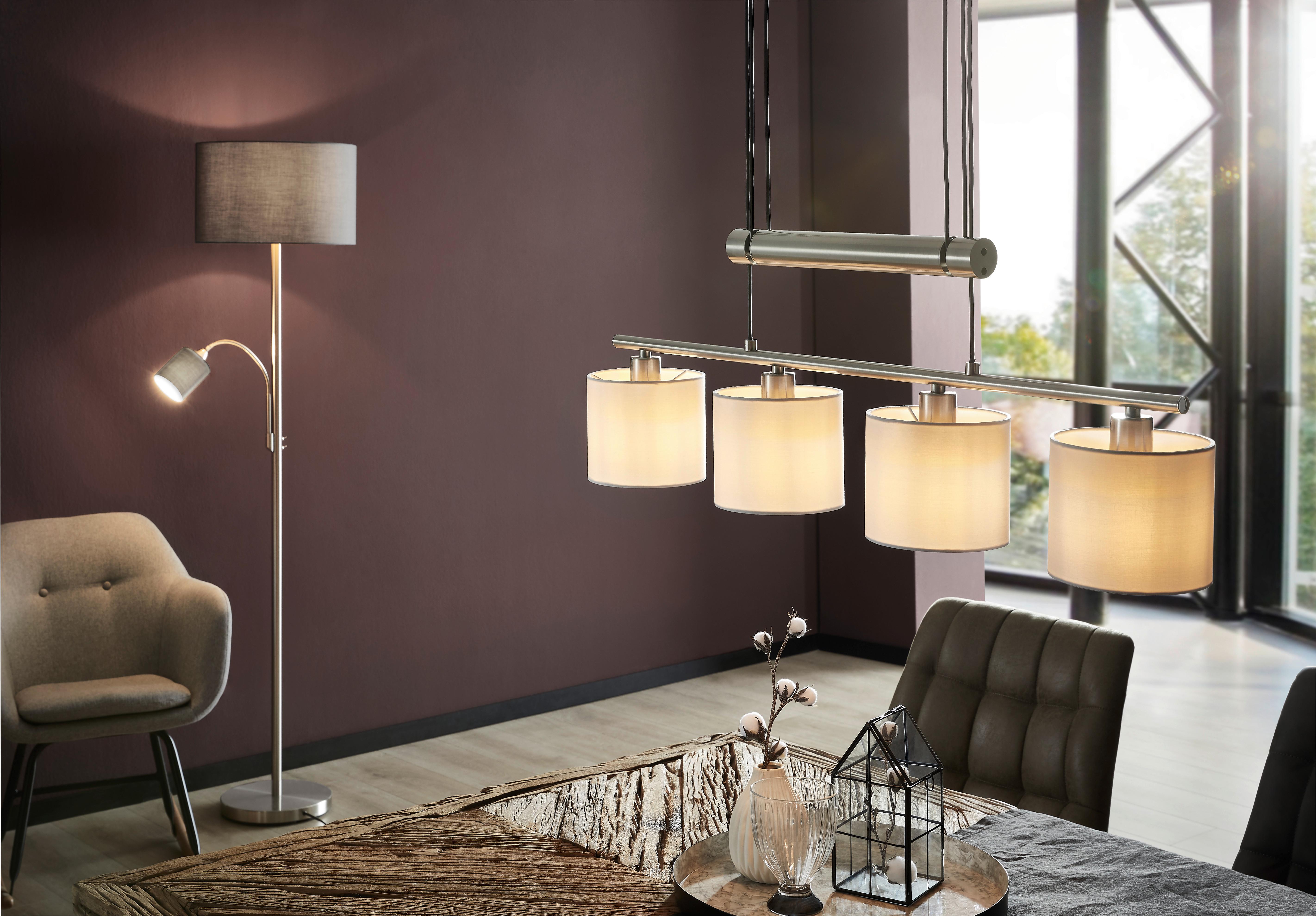 Stehleuchte Hotel in Grau/Nickelfarben max. 40/60 W - Grau/Nickelfarben, KONVENTIONELL, Textil/Metall (40/170cm) - Trio Leuchten