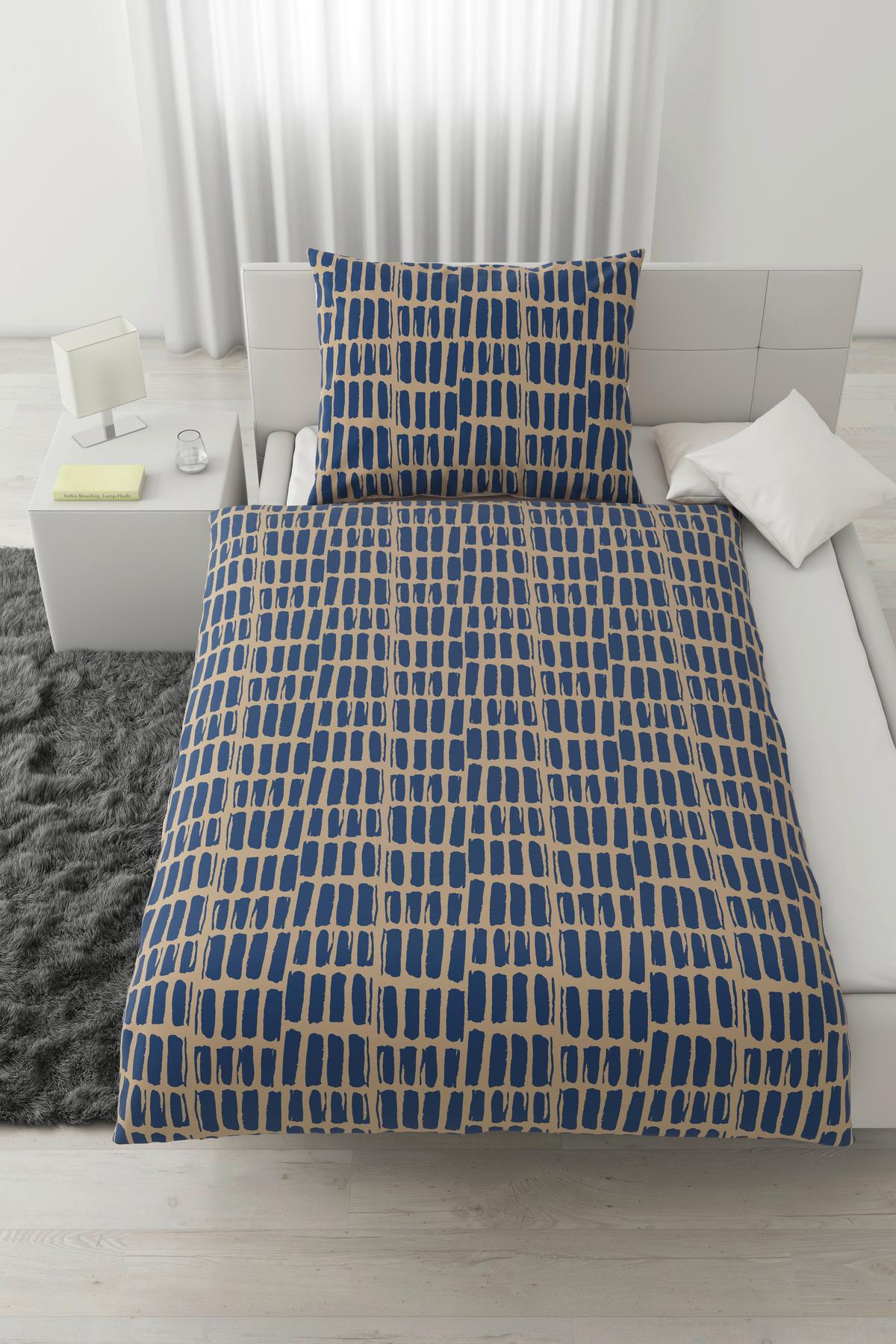 Posteljina Adam 140x200/60x80cm - bež/plava, Moderno, tekstil (140/200cm) - Mömax