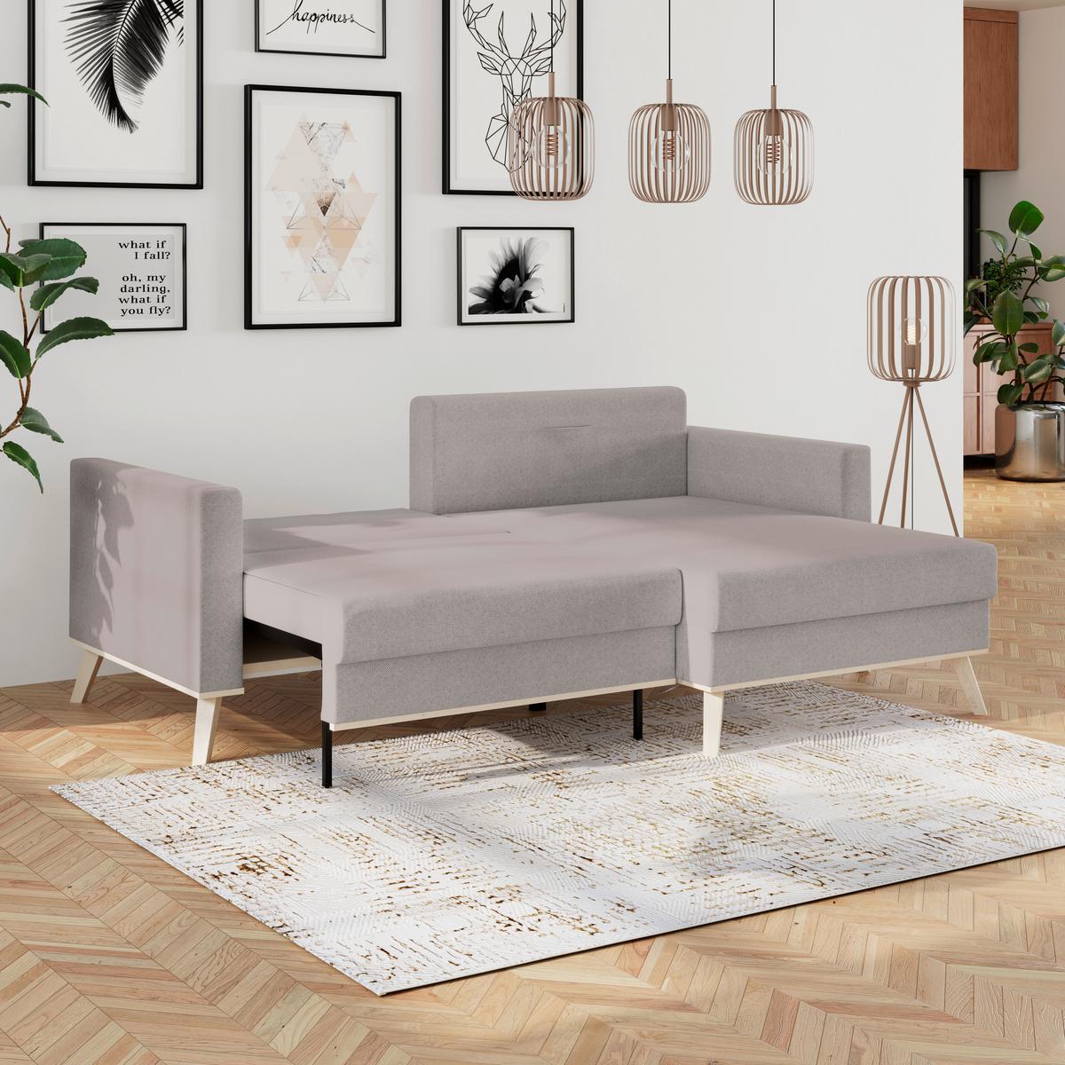 Kutna Garnitura Carini - boje hrasta/krem, Basics, tekstil/drvo (222/152cm) - Modern Living