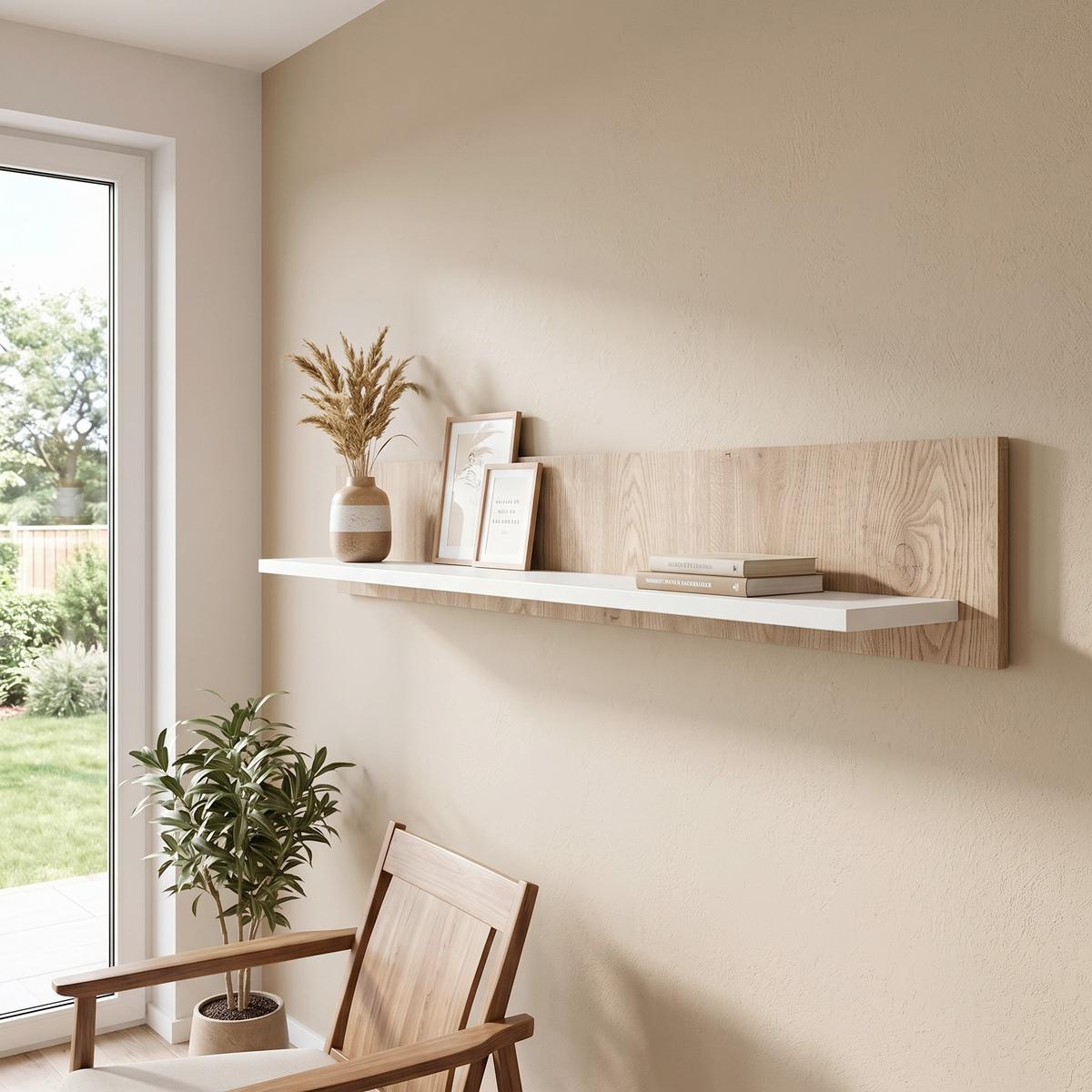 Stenska Polica Calima, Bela, Barva Hrasta - barve hrasta/bela, Konvencionalno, leseni material (136/21,5/24cm) - Modern Living