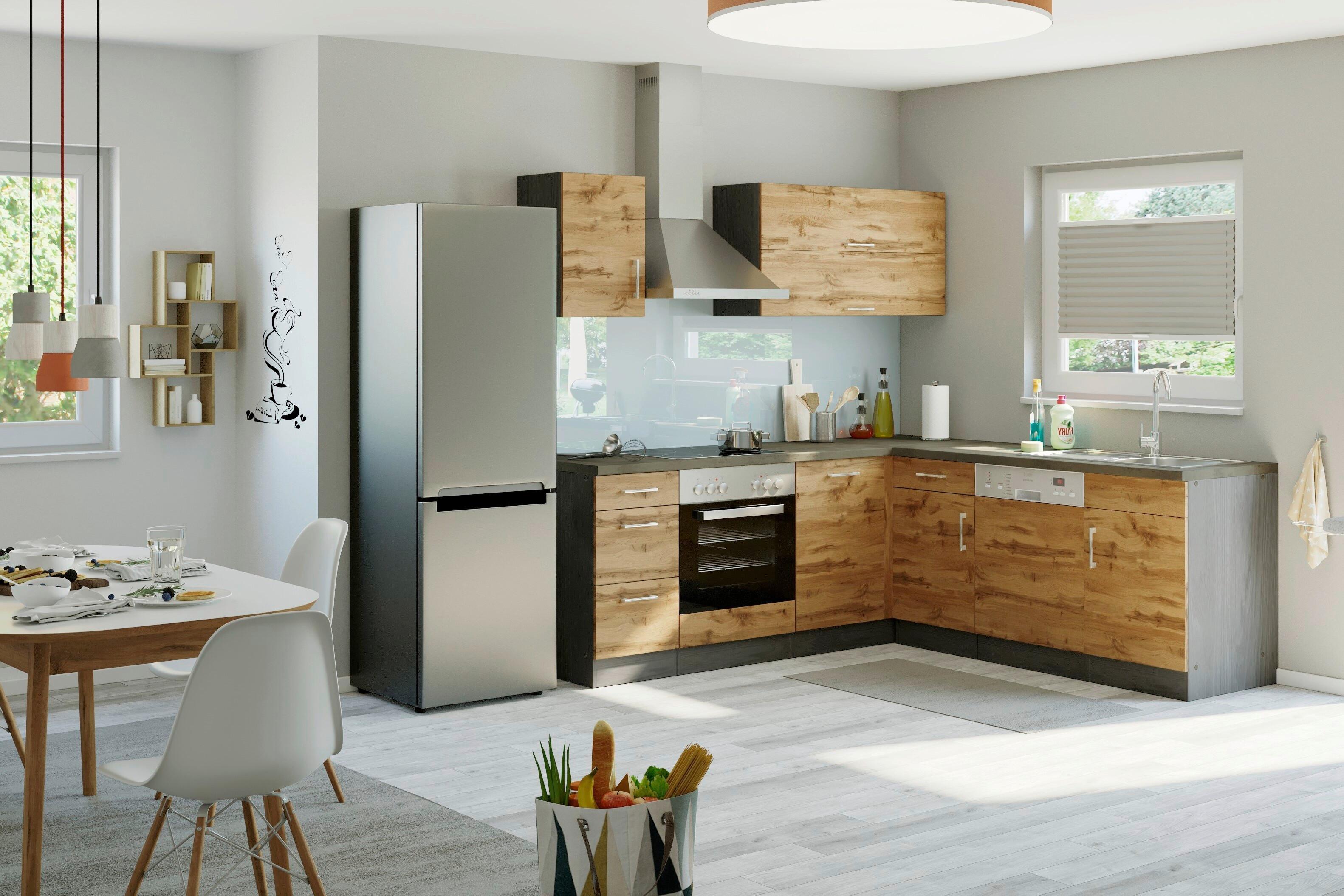 Eckküche Winkelblock ohne Geräte ca. 210x210cm Eiche - Eichefarben/Anthrazit, MODERN, Holzwerkstoff/Metall (210/210cm) - Held