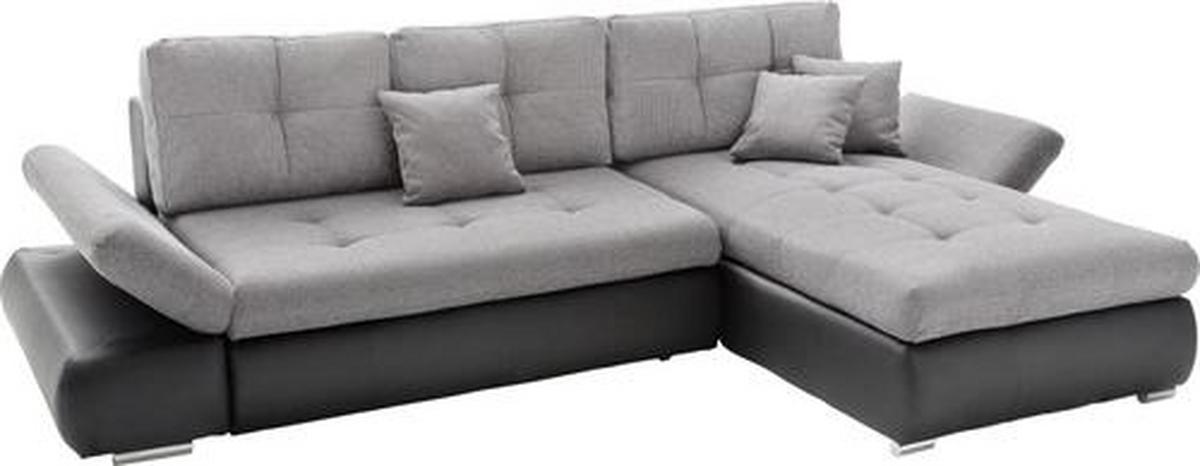 Wohnlandschaft in Grau mit Bettfunktion - Schwarz/Grau, MODERN, Textil (303/185cm) - Based