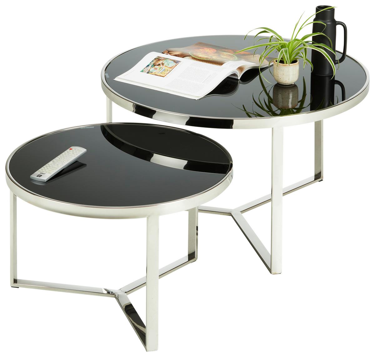 Couchtisch Alfi in Schwarz Rund - Edelstahlfarben/Schwarz, MODERN, Glas/Metall (80/60/80/60/46/38cm) - Mömax