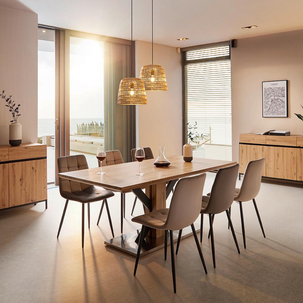 Stuhl Ria Taupe Samt Gepolstert - Taupe/Schwarz, MODERN, Holz/Textil (43,5/87/54cm) - Bessagi Home