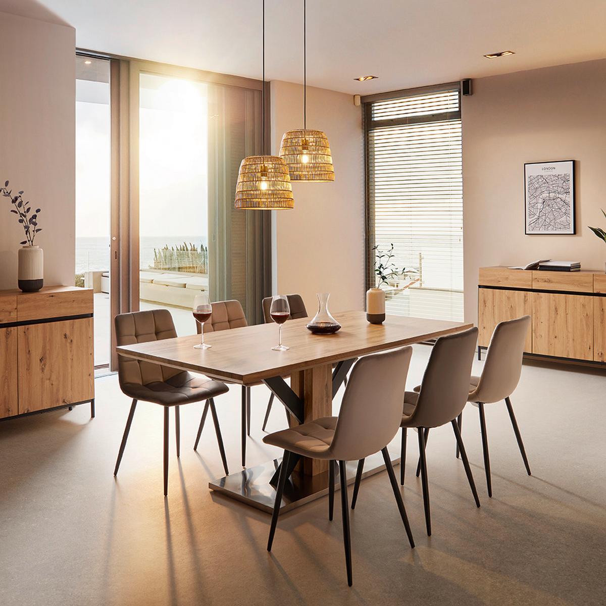 Stuhl Ria Taupe Samt Gepolstert - Taupe/Schwarz, MODERN, Holz/Textil (43,5/87/54cm) - Bessagi Home